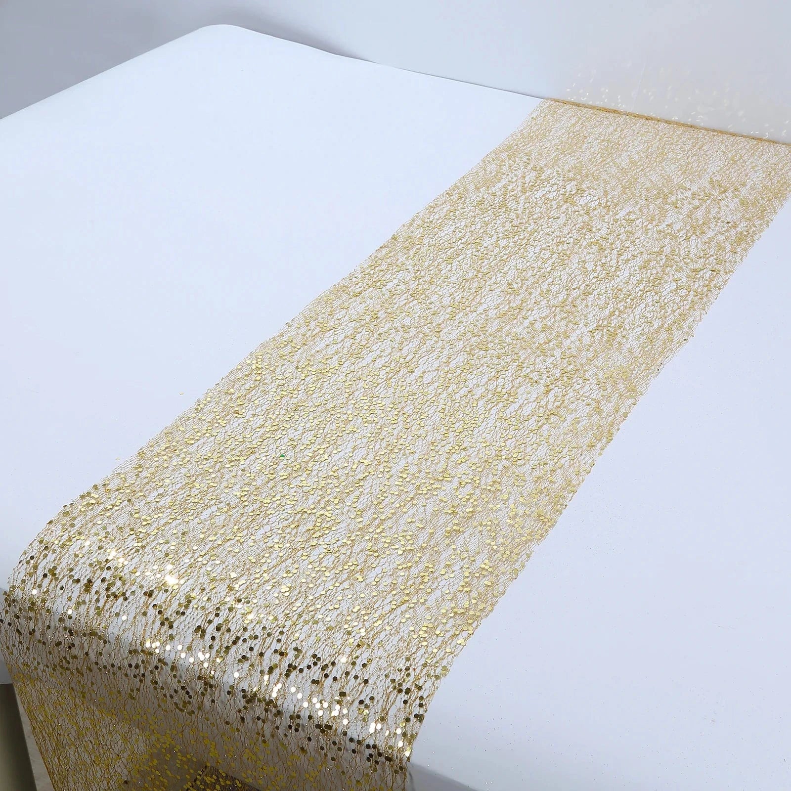 11 x 108 Inch Silver Metallic Sequin Mesh Polyester Table Runner for Wedding, Party, Holiday Dining Decor