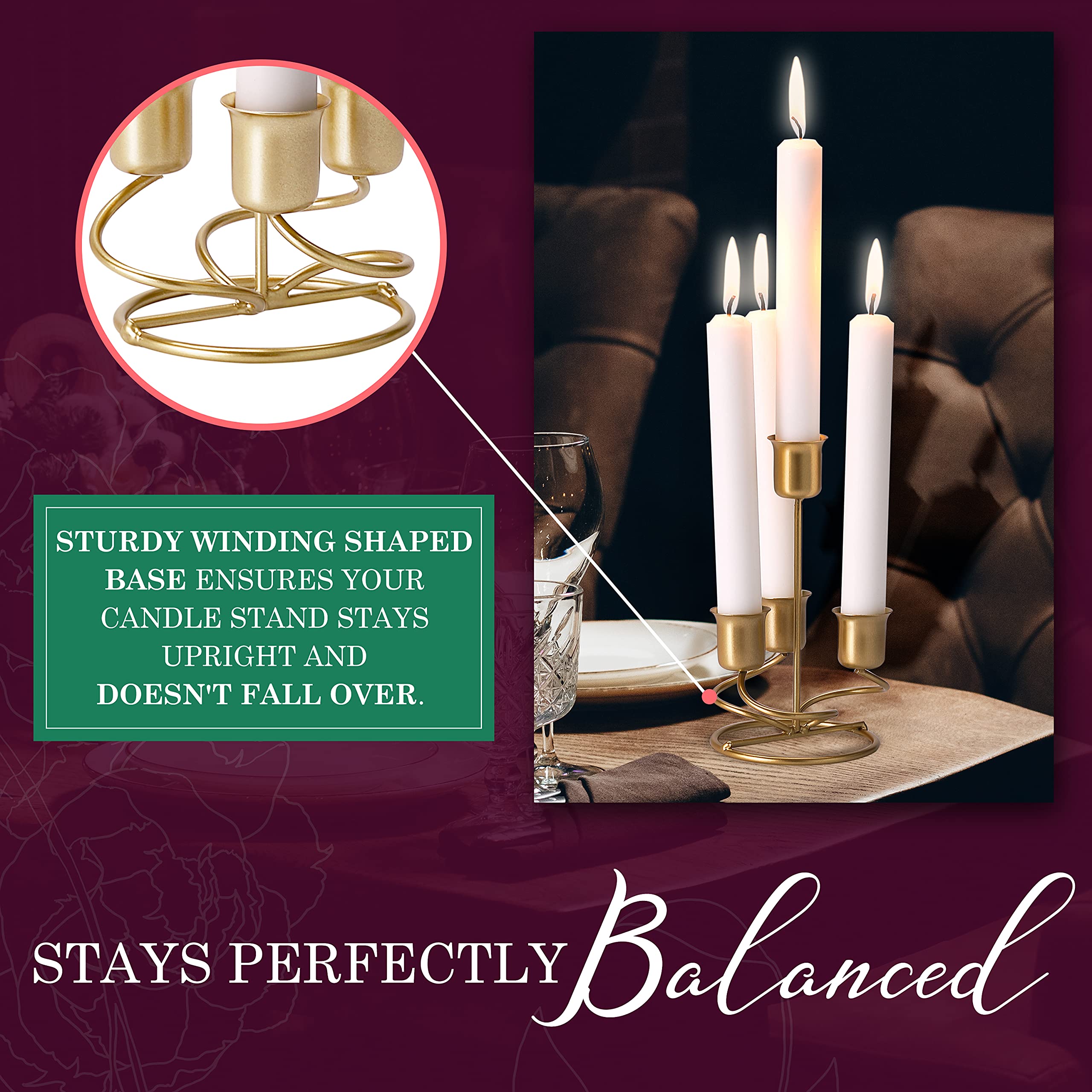 Elegant Gold Metal Candle Holders for Taper, Pillar & Votive Candles - Perfect for Wedding Centerpieces, Dinner Table Decor & Party Lighting - Iron Candle Stands for Home & Event Décor