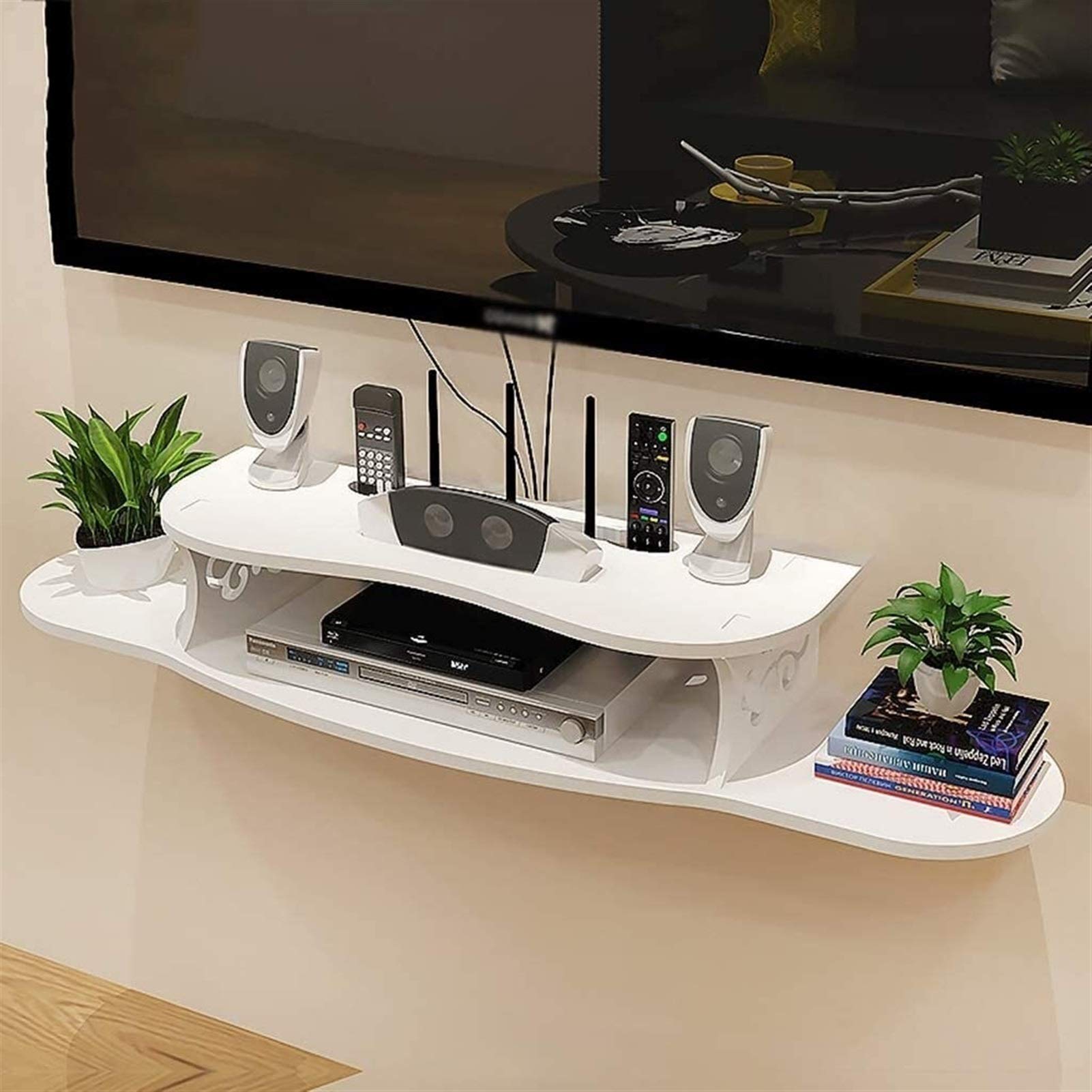 Floating Shelves for TV - Wall Mounted Storage Shelf for DVD Player, Cable Box, Set Top Box & Satellite Receiver - Modern Home Decor & Organization Solution for Living Room, Bedroom & Office