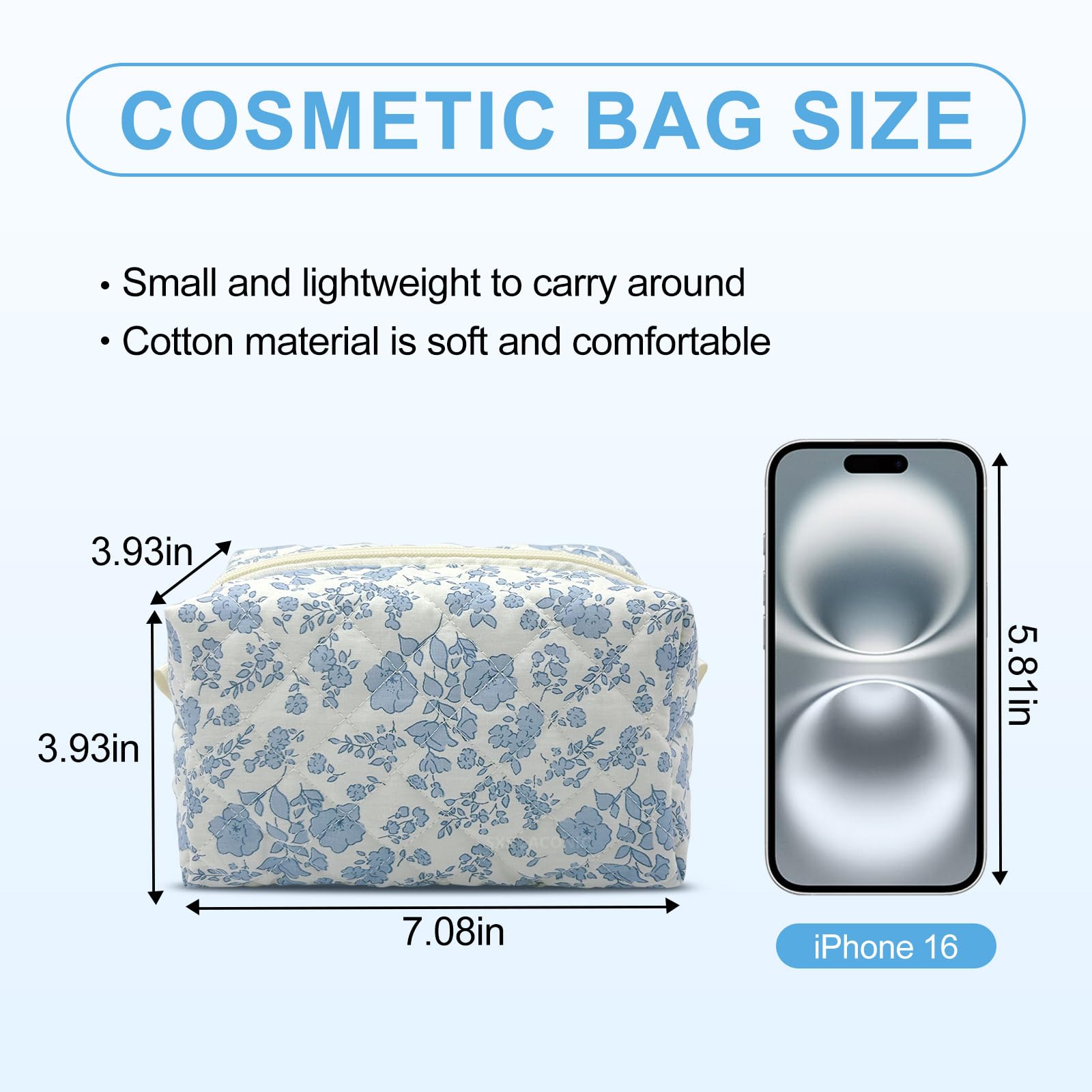 Quilted Floral Makeup Bag for Women - Small Travel Cosmetic Pouch with Cotton Lining for Brushes & Essentials | Perfect for Travel, Gym & Everyday Use