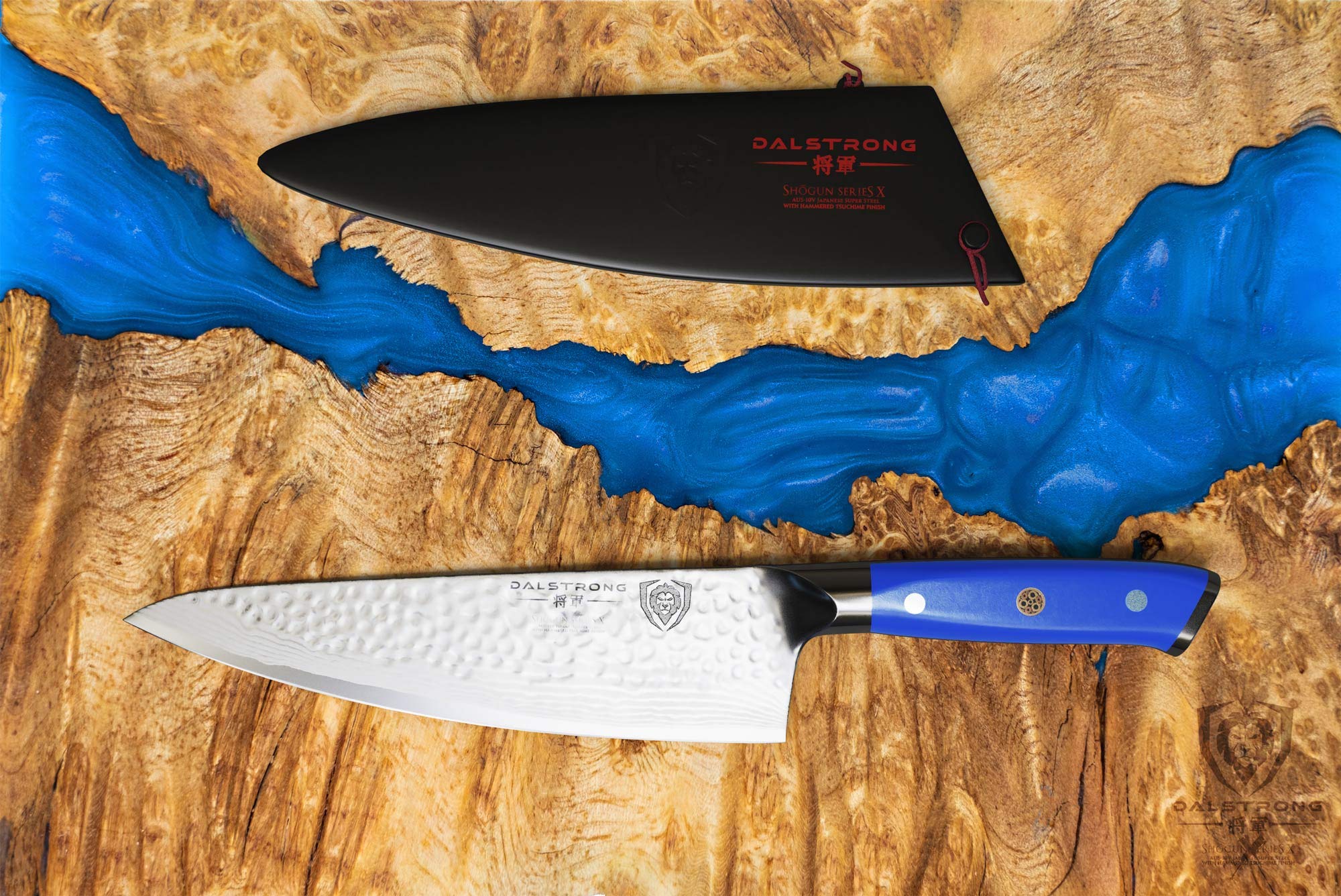 DALSTRONG 8-Inch Shogun Series Chef Knife - Japanese AUS-10V Super Steel Kitchen Knife with Damascus Blade & Blue ABS Handle - Razor Sharp Professional Full Tang Knife with Sheath - Perfect for Sushi, Meat Cutting, Vegetable Chopping & Professional Cooking