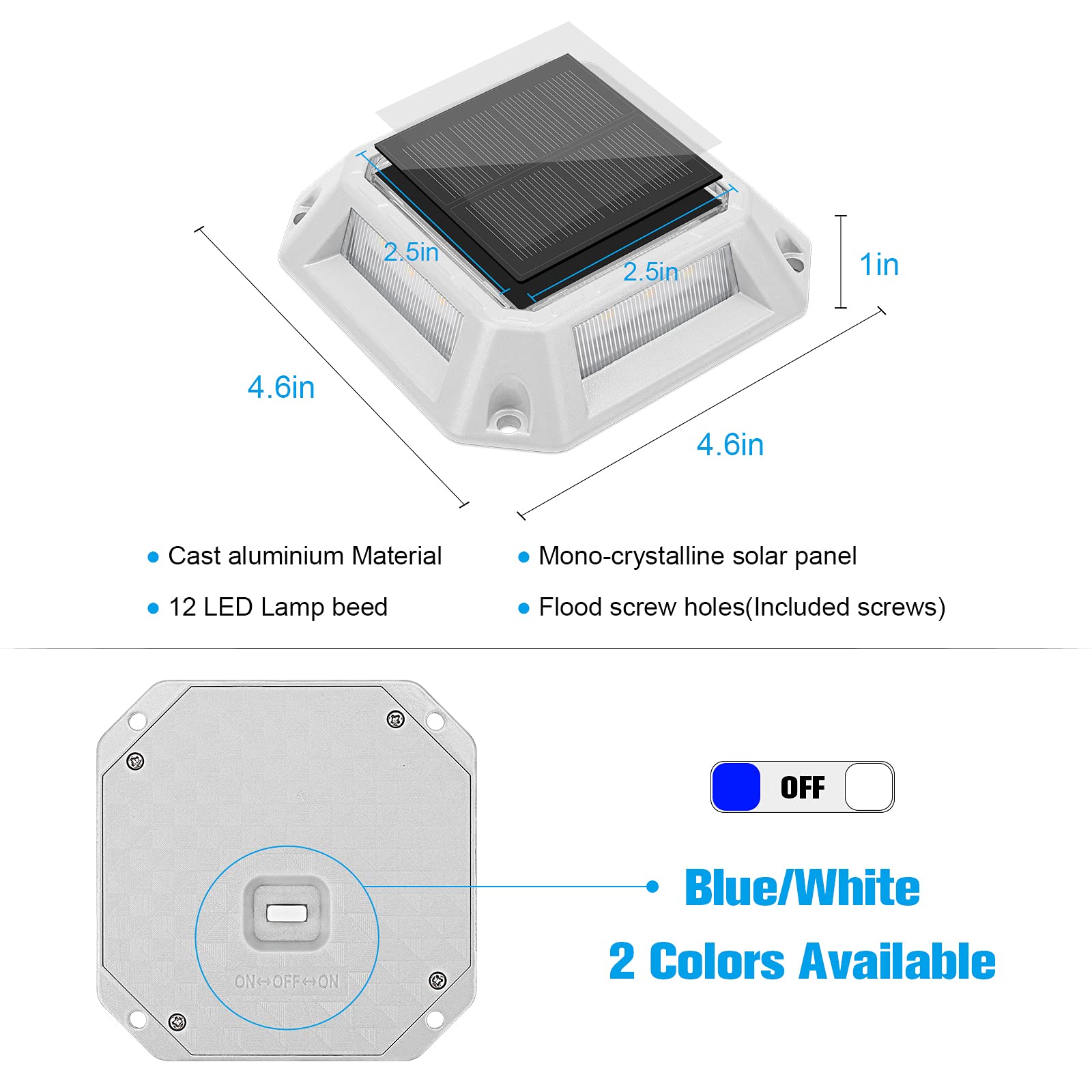 VOLISUN 8-Pack Solar Powered Outdoor Step Lights - Waterproof Driveway & Deck Lighting with 1200mAh Battery (White/Blue Dual Color) for Garden, Pathway, Stairs and Patio Safety