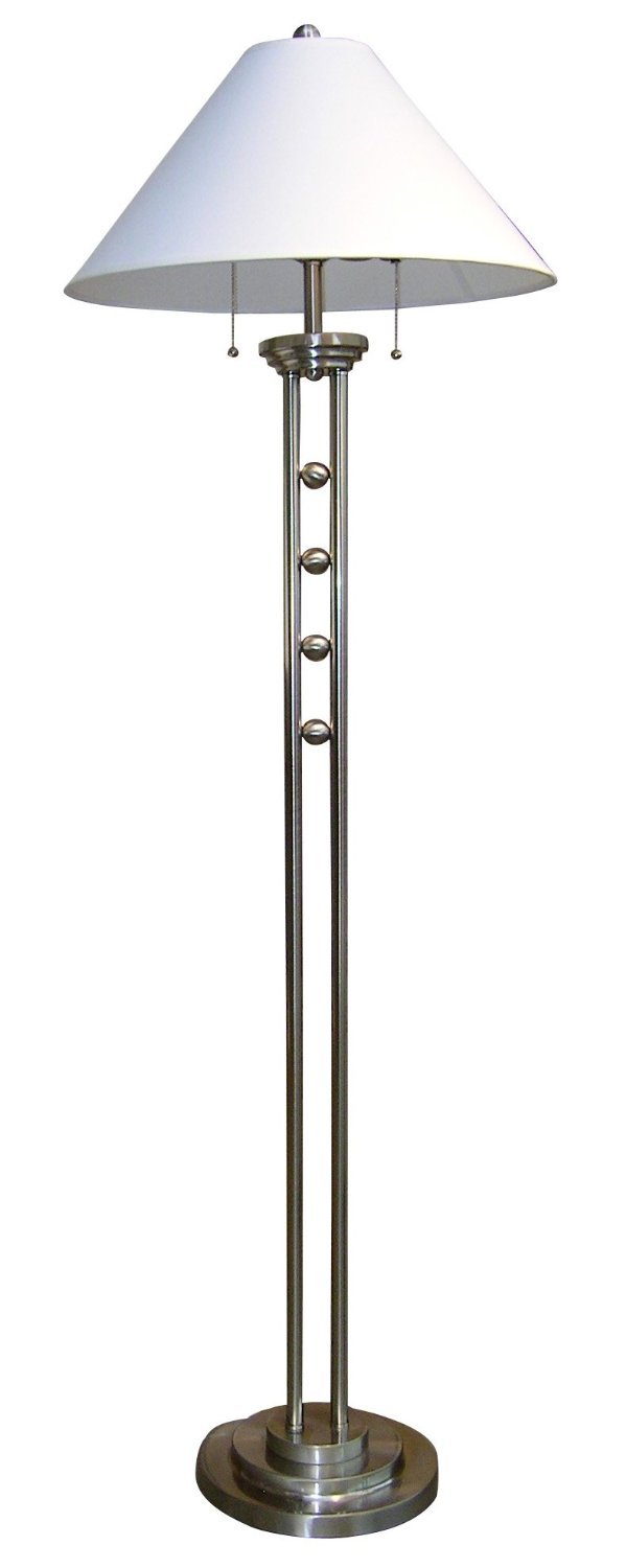 HPP Inc 6231FSN Modern Metal Floor Lamp in Silvertone - Adjustable Standing Light for Living Room, Bedroom, or Office Decor