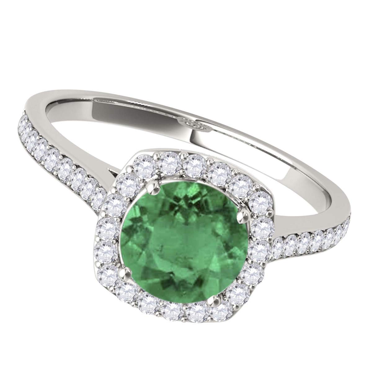MauliJewels 1.23 Carat Diamond & Emerald Engagement Ring for Women - 14K White Gold Prong Setting - Perfect for Weddings, Anniversaries & Special Occasions