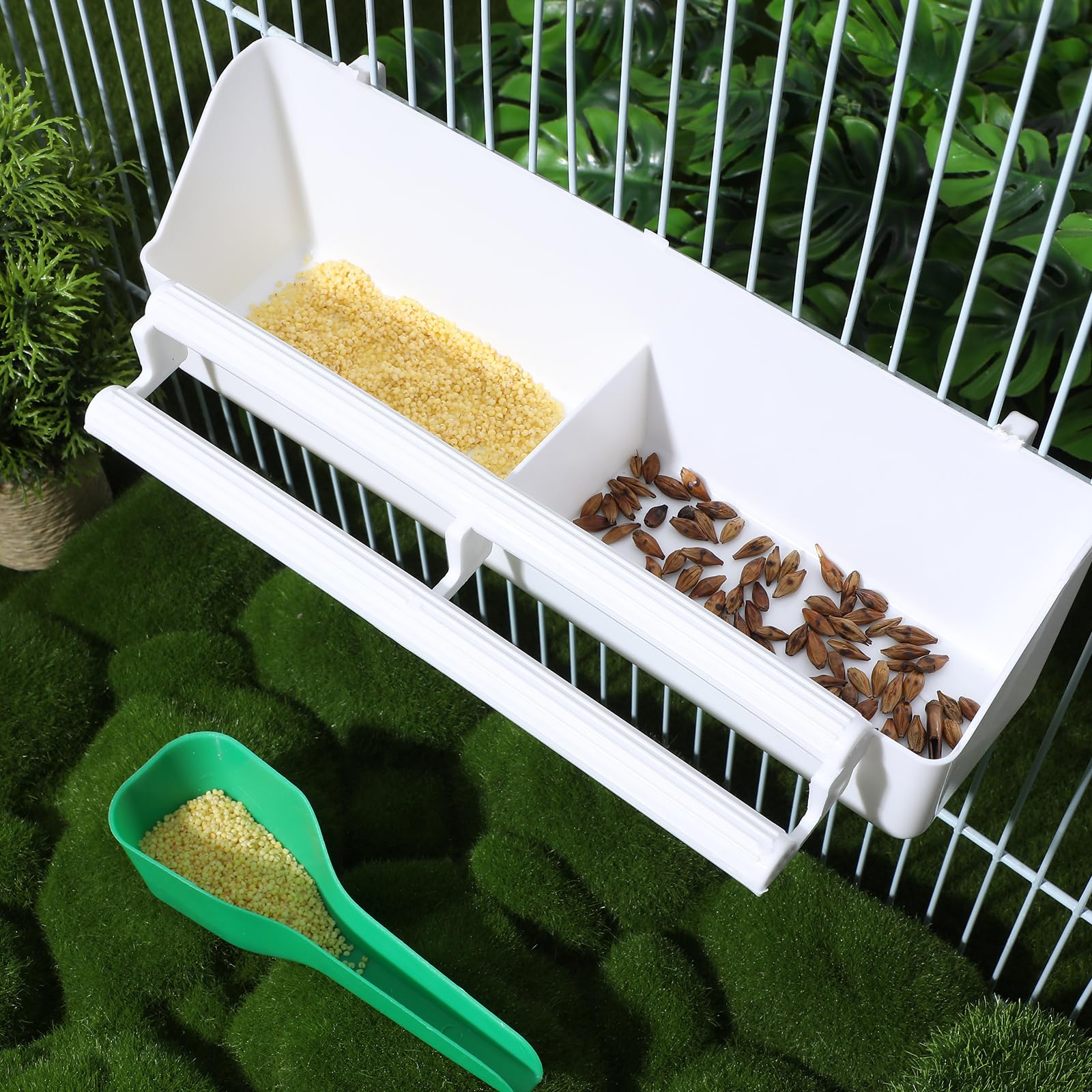 GANAZONO 2 Pack Hanging Bird Water Dispenser & Food Feeder for Cage - Durable Bird Food Bowl Cups with Spoon - Perfect for Parakeets, Canaries & Small Birds - Easy to Clean & Refill for Daily Bird Care