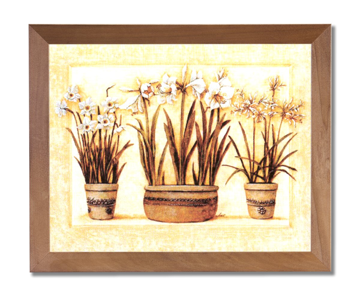 Tuscan Contemporary Floral Wall Art Print - Honey Framed Picture for Living Room, Bedroom & Office Decor