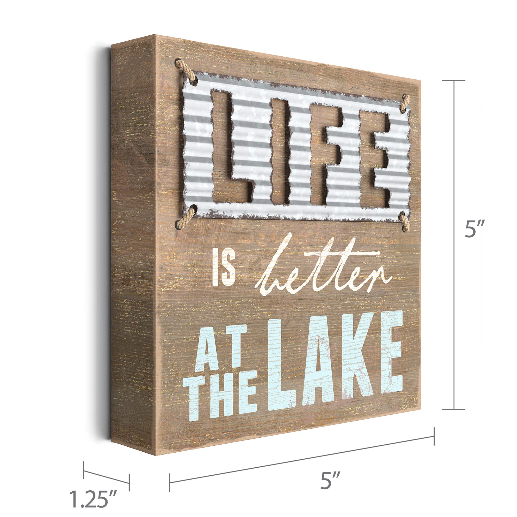 Barnyard Designs 'Life Is Better At the Lake' Wooden Box Sign - 5x5 Inspirational Desk Decor for Office, Bathroom Shelf, or Home - Motivational Gift for Women, Rustic Farmhouse Decor