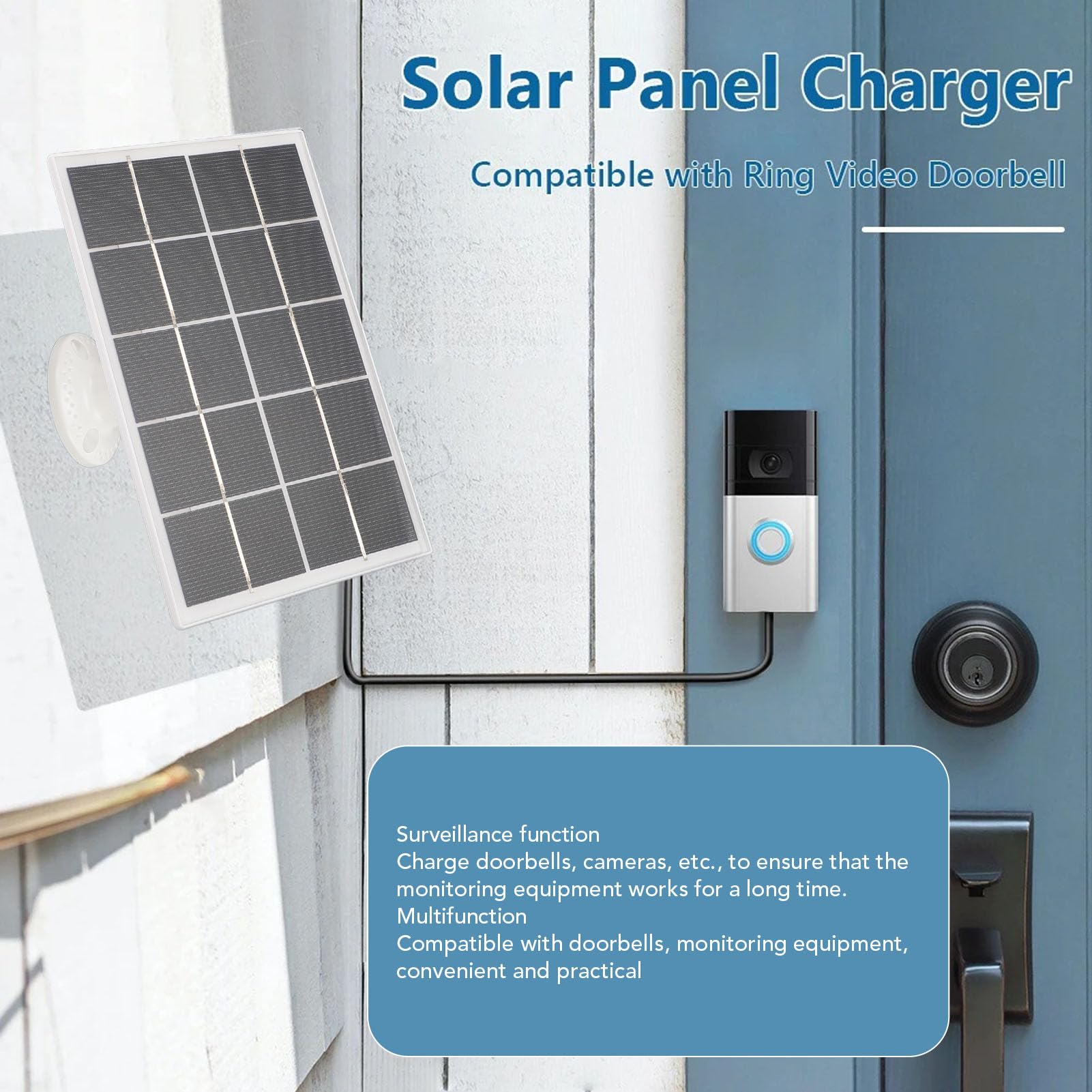 ASHATA 3W Solar Panel for Security Camera - 5V Waterproof Outdoor Solar Charger for Video Doorbell 4/3/2 Plus - Monocrystalline Wall Mounted Solar Power Panel (White) - Perfect for Home Security & Wireless Charging Solutions