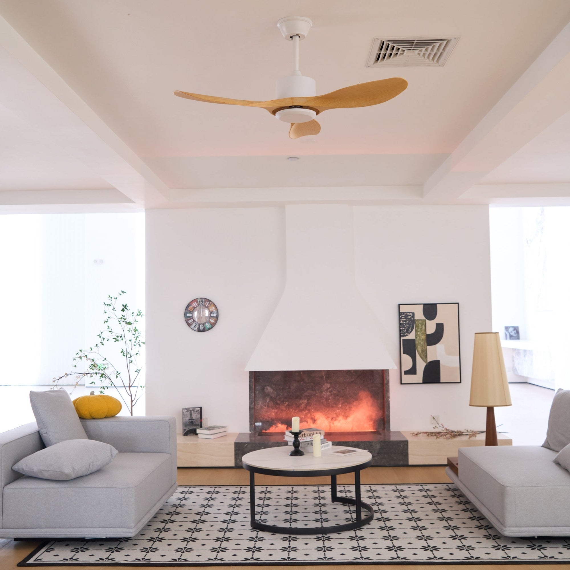 Amelia Ceiling Fan with Light - 52 Inch Modern Flush Mount Indoor Ceiling Fan - Quiet Reversible Motor - 3 Speeds - Remote Control - Perfect for Living Room, Bedroom, and Office