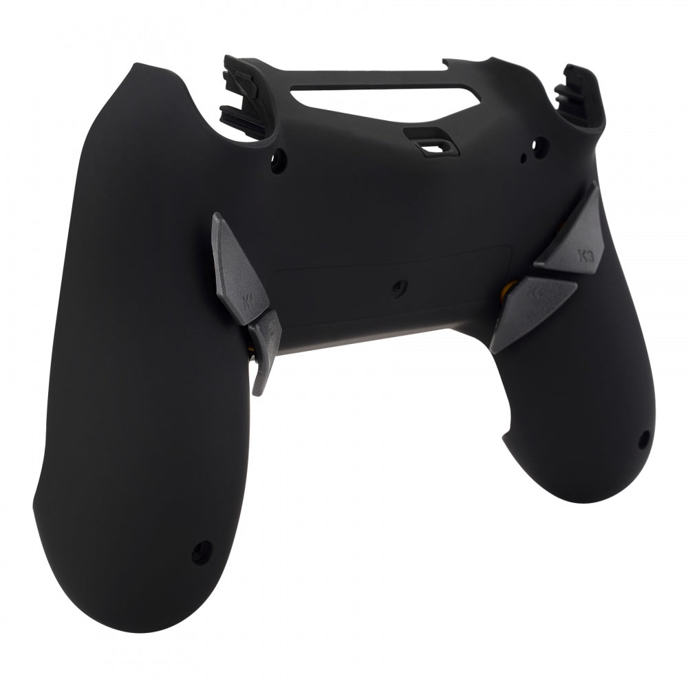 eXtremeRate Soft Touch Black Dawn Remappable Back Shell with 4 Back Buttons for PS4 Controller (JDM 040/050/055) - Custom Gaming Setup for FPS, Racing & Competitive Play