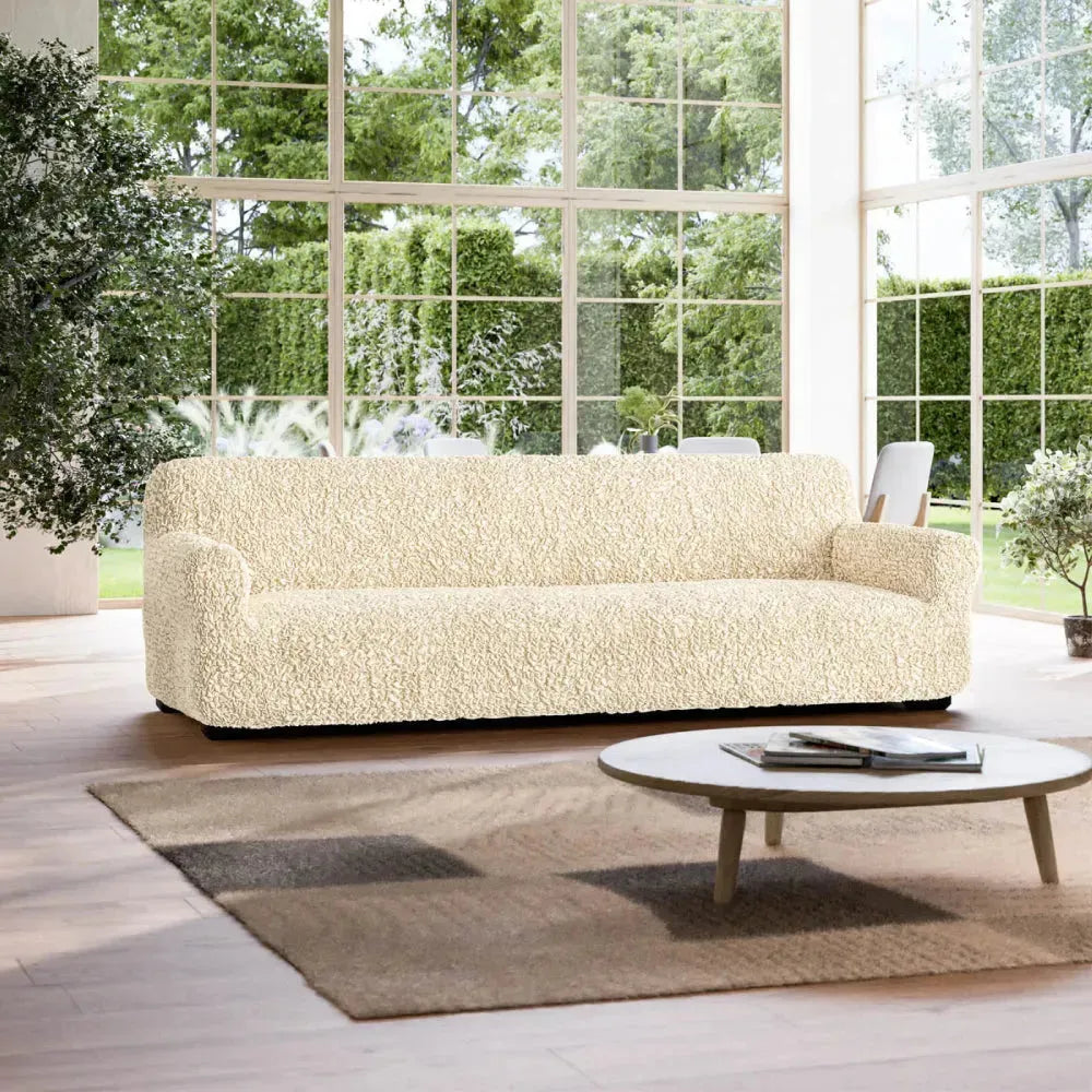 4-Seater Sofa Slipcover - Premium Fuco Cotton Fabric, Washable & Durable Couch Cover for Living Room, Family Room, and Office (Beige) - Perfect for Home Decor, Pet Protection, and Furniture Refresh