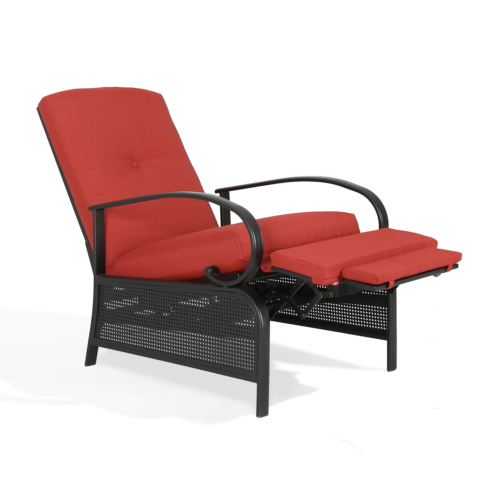Adjustable Outdoor Reclining Lounge Chair with Extendable Metal Frame & Removable Cushions - Patio Recliner for Backyard, Poolside, Beach Relaxation & Sunbathing (Red)