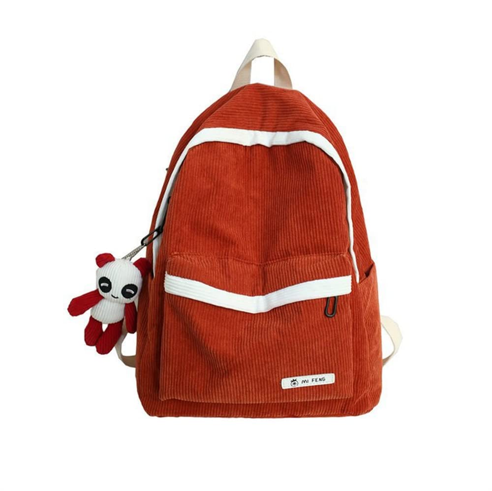Vintage Women's Corduroy Backpack - Retro College Student School Bag for Girls (Red) | Stylish Casual Daypack for Campus, Travel & Everyday Use