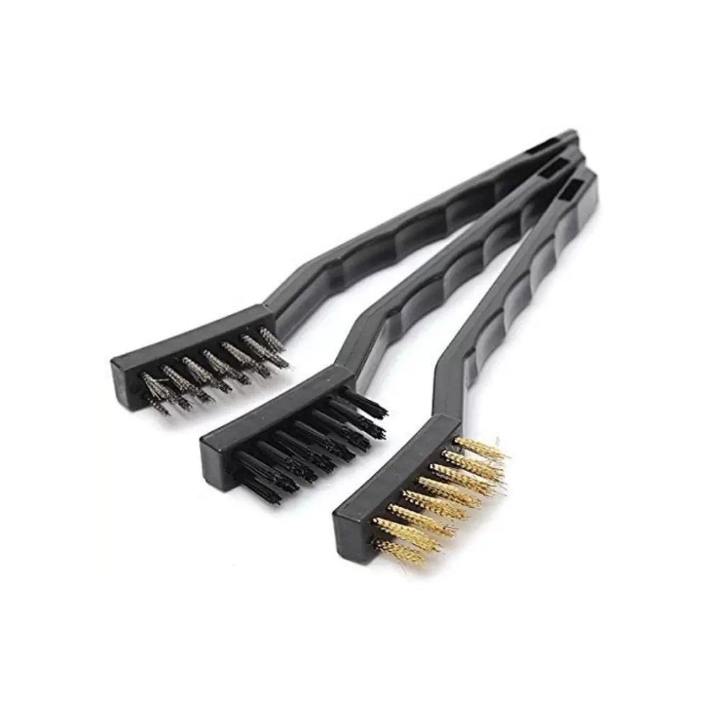 3PCS Mini Wire Brush Set - Steel, Nylon & Brass Bristles for Cleaning, Polishing & DIY Projects | Purple Dust Resistant Tools for Jewelry, Guns & Electronics