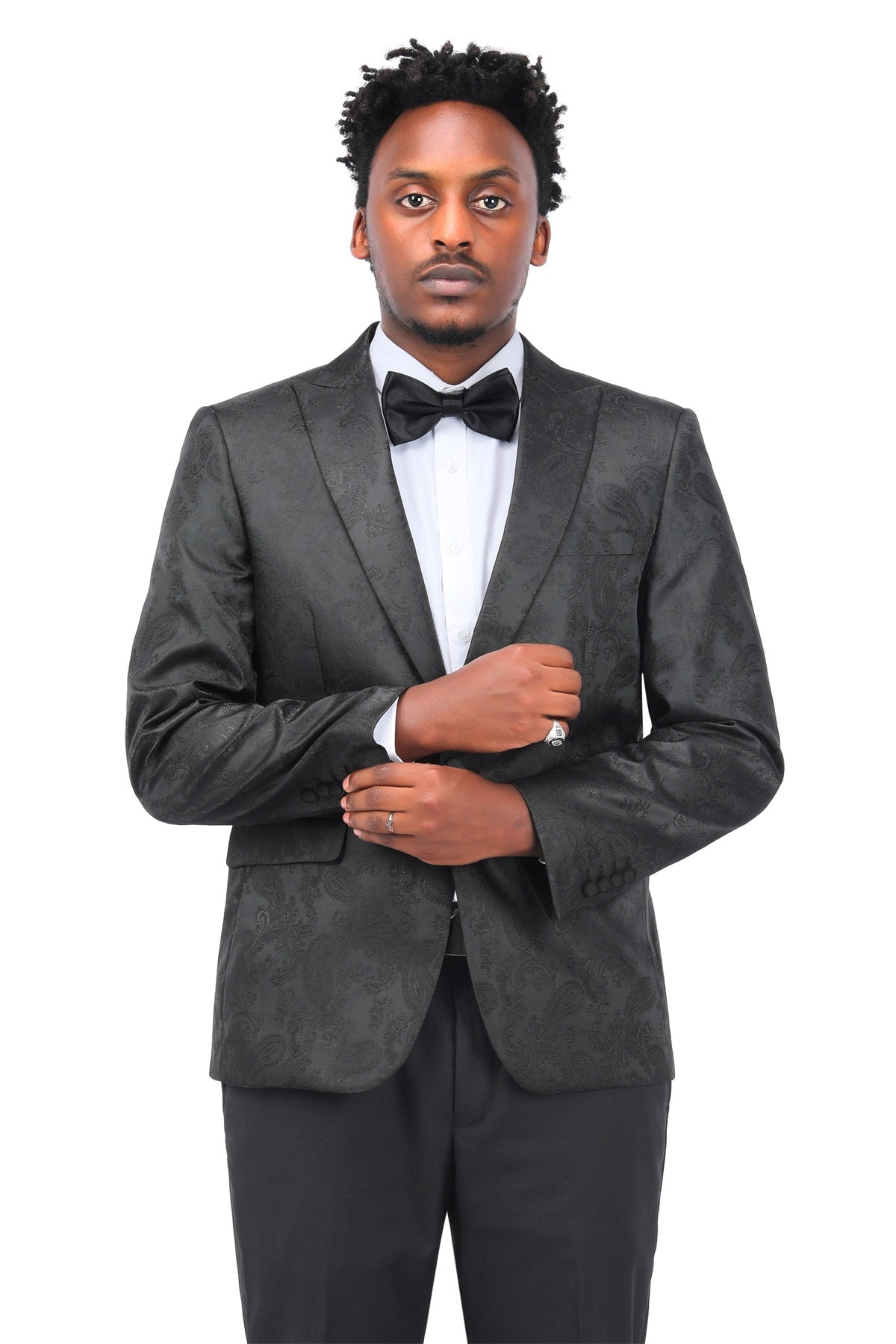 Men's Slim Fit Dark Pattern Single Button Blazer Jacket - Black | Formal & Business Attire for Office, Weddings & Special Events