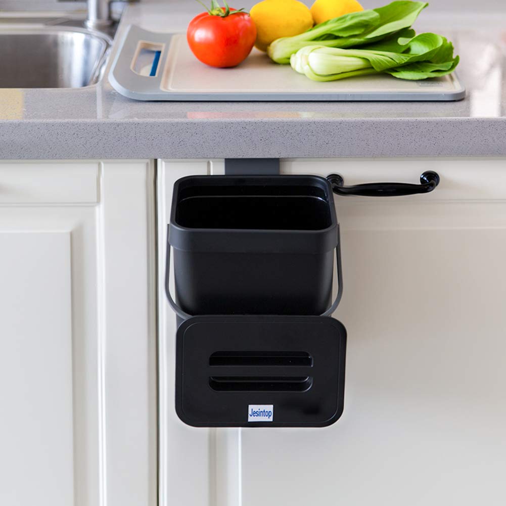 Eco-Friendly Compost Caddy - Mini Countertop Trash Can with Lid, 3L/0.8 Gal Compact Waste Bin for Kitchen, Office & Desk - Perfect for Food Scraps & Organic Waste Recycling - Black