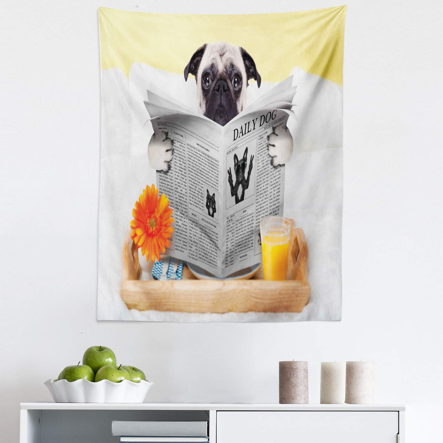Ambesonne Pug Tapestry - Funny Dog Wall Art for Bedroom & Living Room Decor