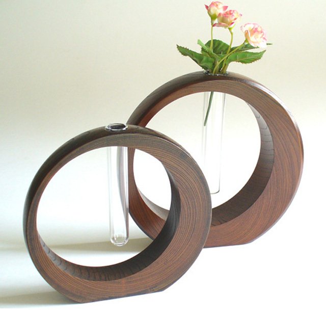 Isuke Handcrafted Lacquered Wooden Flower Vase - Crescent Moon Design Small Home Decor for Living Room, Bedroom & Office Centerpiece