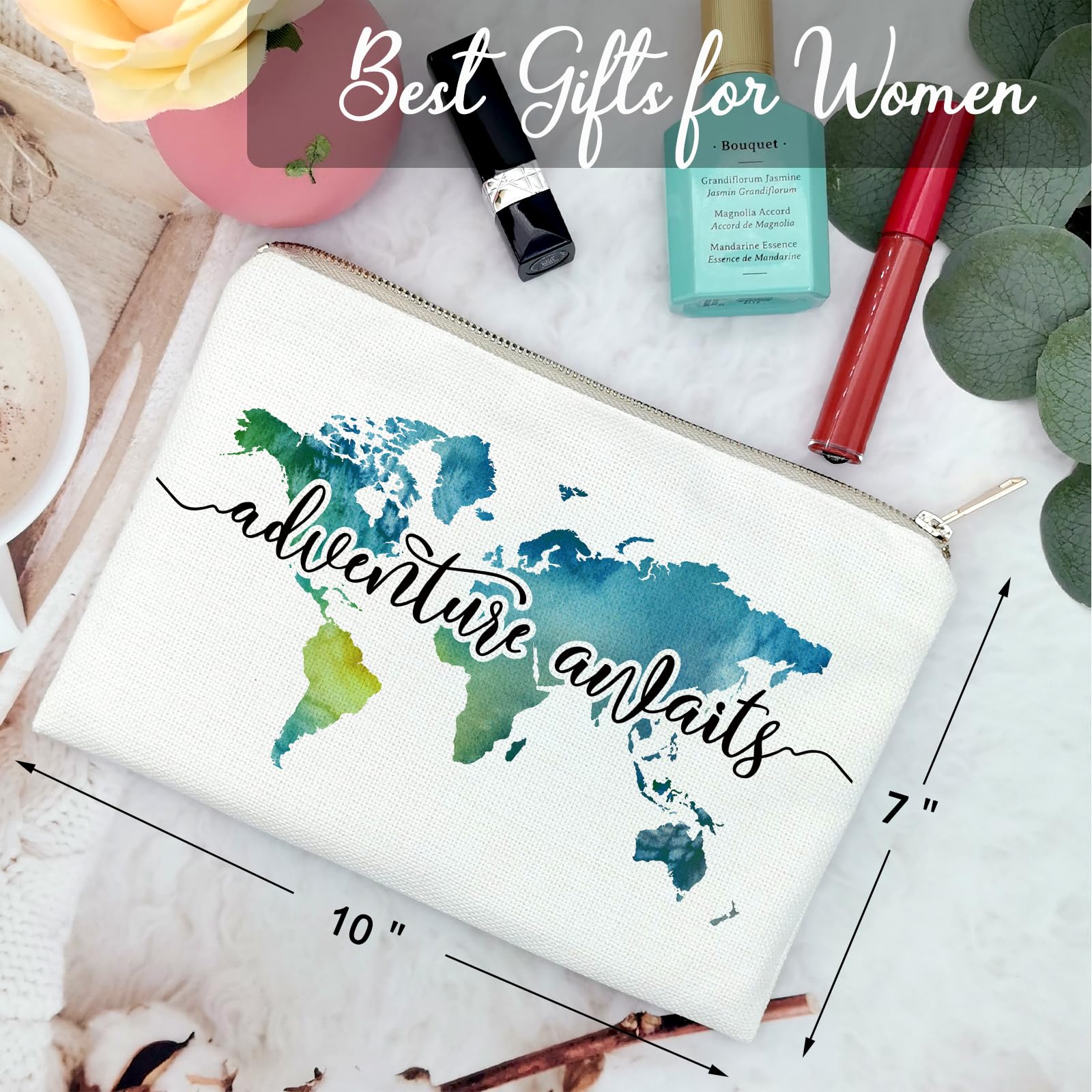 Premium Travel Makeup Bag - Waterproof Cosmetic Organizer with World Map Design, Durable Linen Fabric - Perfect Gift for Women Travelers | Ideal for Vacations, Camping & Business Trips