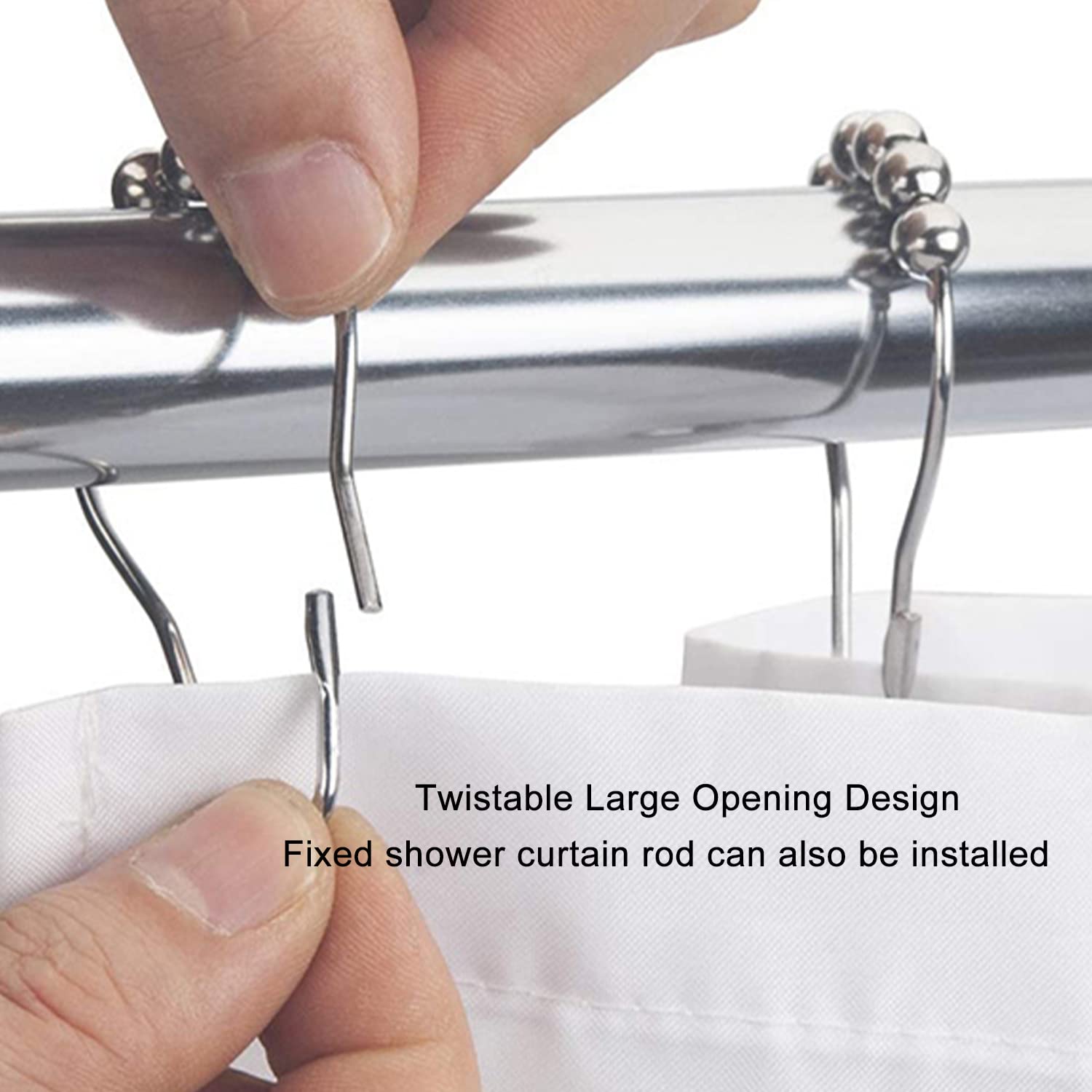MroMax 12-Pack Black Metal Shower Curtain Rings with Hooks - Rustproof Bathroom Curtain Hangers for Shower Rods & Liners - Perfect for Bathroom, Dorm, Apartment, and Hotel Use