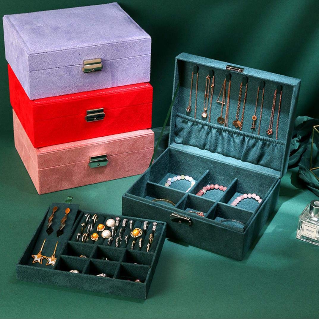 2-Layer Lockable Suede Jewelry Organizer Box - Portable Leather Watch, Earring, Ring & Bracelet Storage Case (Light Purple) | Perfect for Travel, Gift Giving & Home Display
