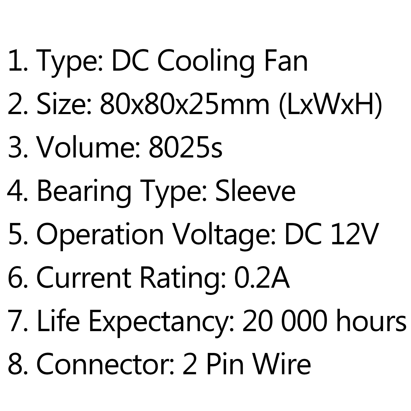 10PCS DC Brushless Cooling PC Computer Fan 12V 8025s 80x80x25mm 0.2A 2 Pin Wire - High Performance Cooling for Gaming PCs, Servers, and Electronics Cases