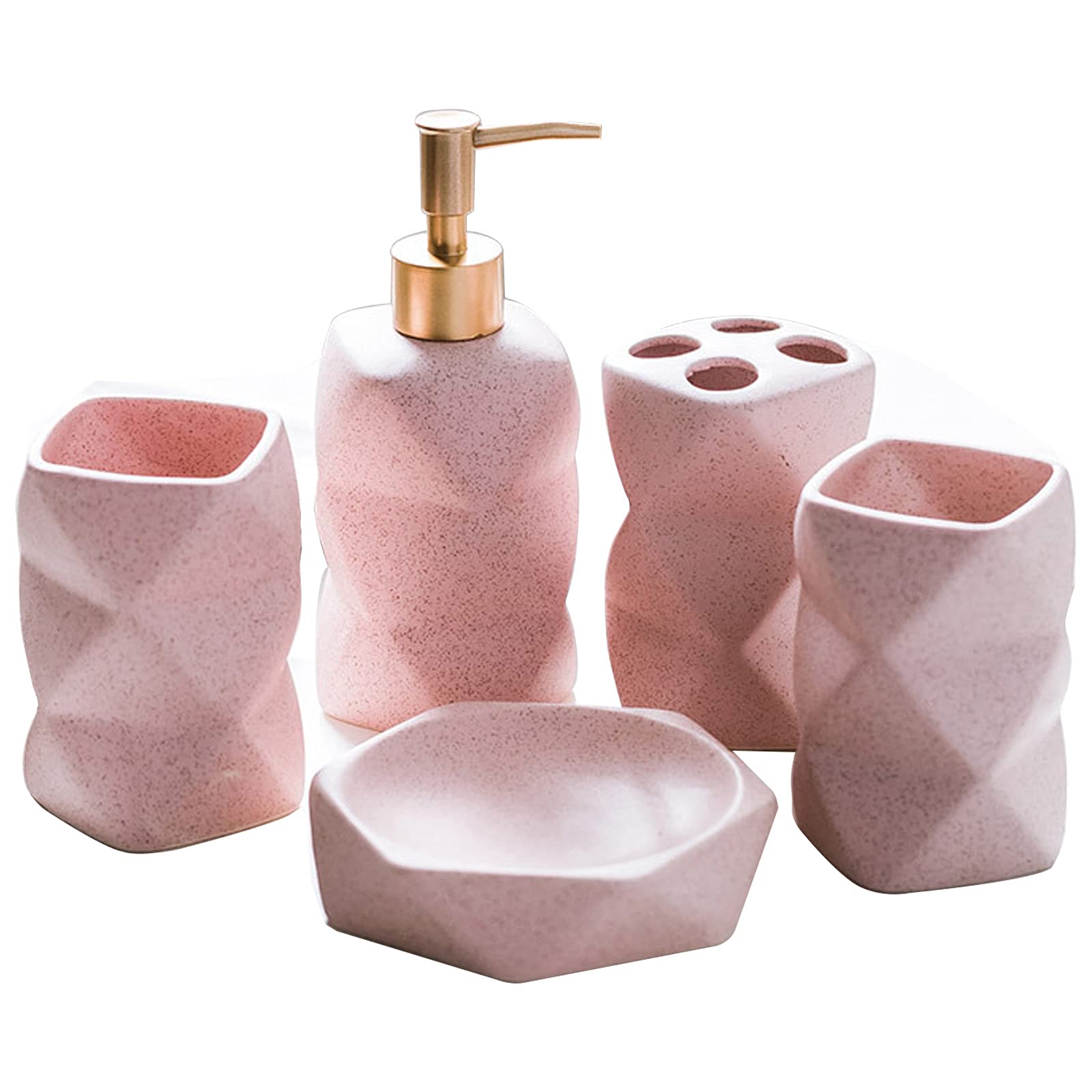 Premium 5-Piece Ceramic Bathroom Accessories Set - Soap Dispenser, Lotion Dispenser, Toothbrush Holder, Glass Cup & Soap Dish | Elegant Spa-Style Organization for Modern Bathrooms & Vanities