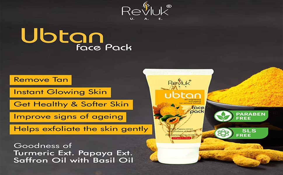Revluk UBTAN Face Pack for Tan Removal, Oil Control, Acne & Pimples Treatment – 100gm Detan & Brightening Facial Mask for Glowing Skin | Perfect for Daily Skincare & Post-Sun Care Routine