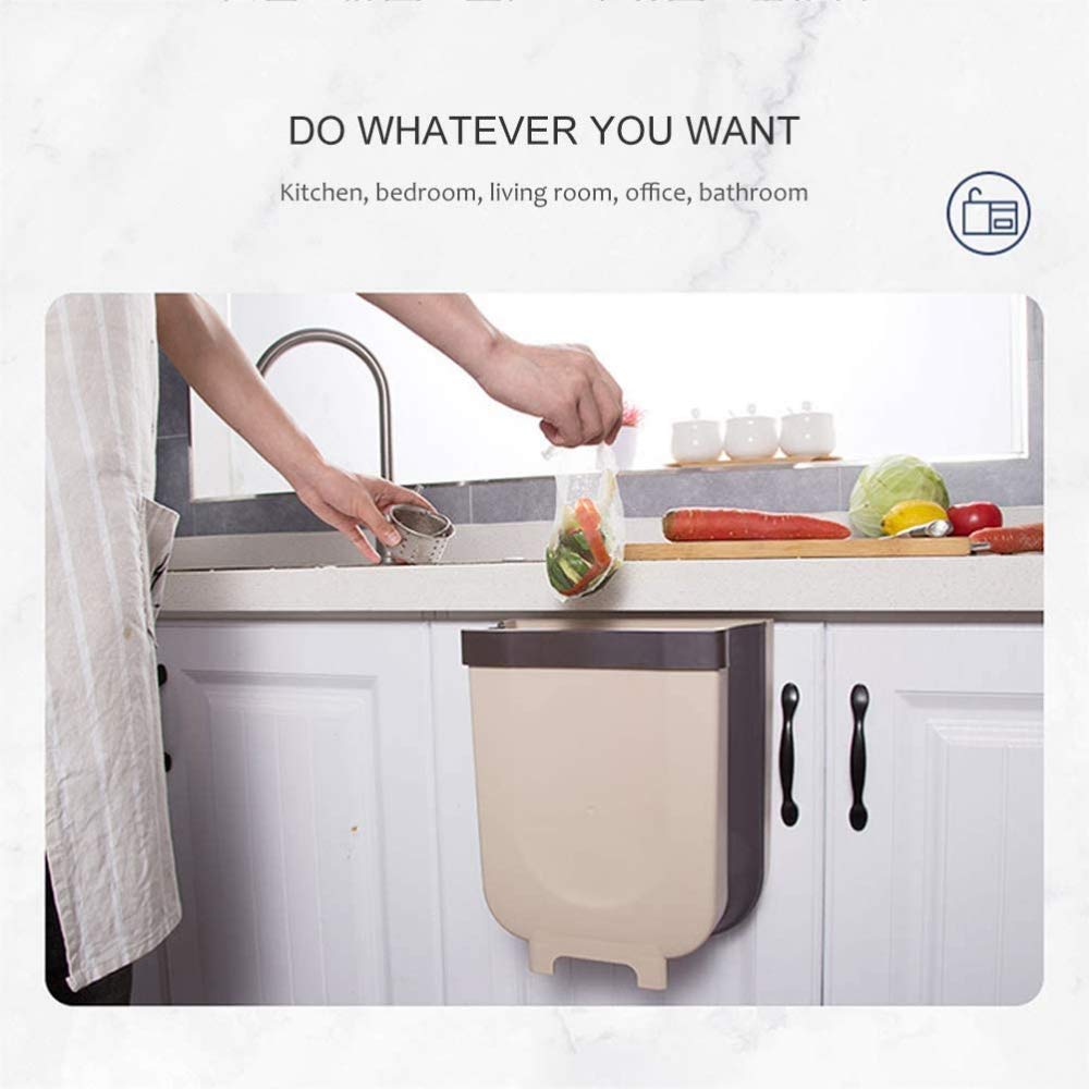 Foldable Wall Mounted Trash Can - Compact Kitchen & Bathroom Waste Bin with Hanging Design for Small Spaces - Perfect for Dorm, Car, Bedroom, and Office Use