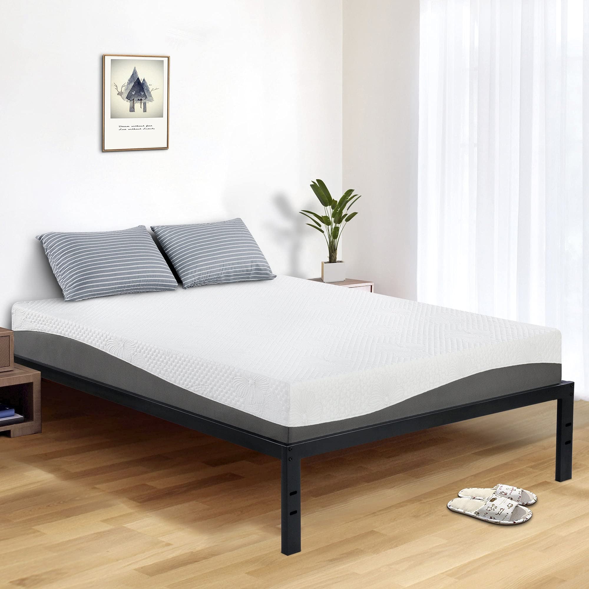 Overstock Sleeplanner 18 Inch Tall Heavy Duty Steel Slat Bed Frame for Twin Size Mattress - Sturdy Metal Platform Bed with Noise-Free Support, Perfect for Kids Rooms, Guest Beds & Small Spaces