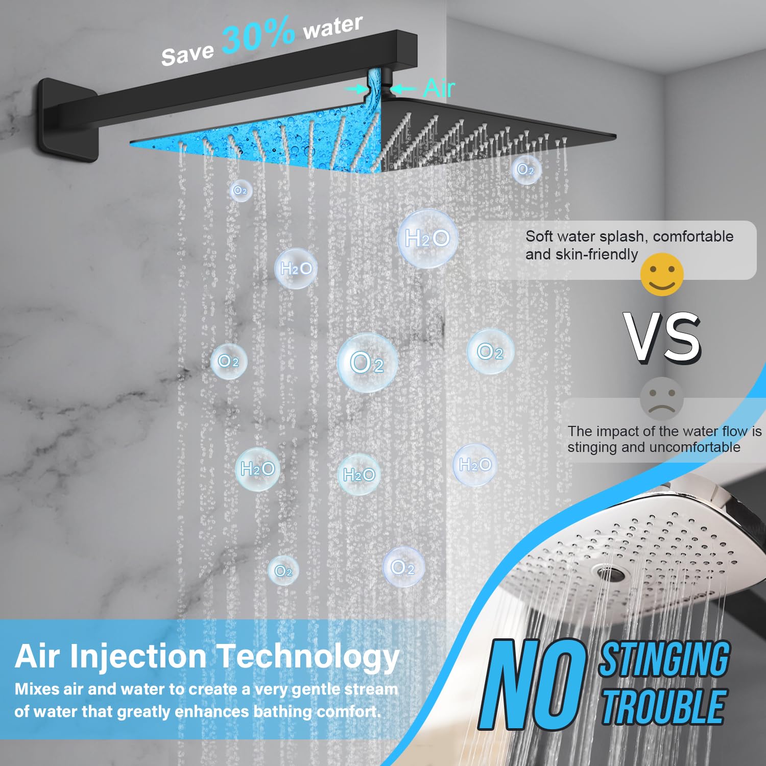 Premium Matte Black Shower Faucet Set - 12 Inch Rainfall Shower System with Adjustable Shower Head, Wall Mounted Handle & Valve Trim Kit - Perfect for Modern Bathroom Renovation & Spa-Like Shower Experience