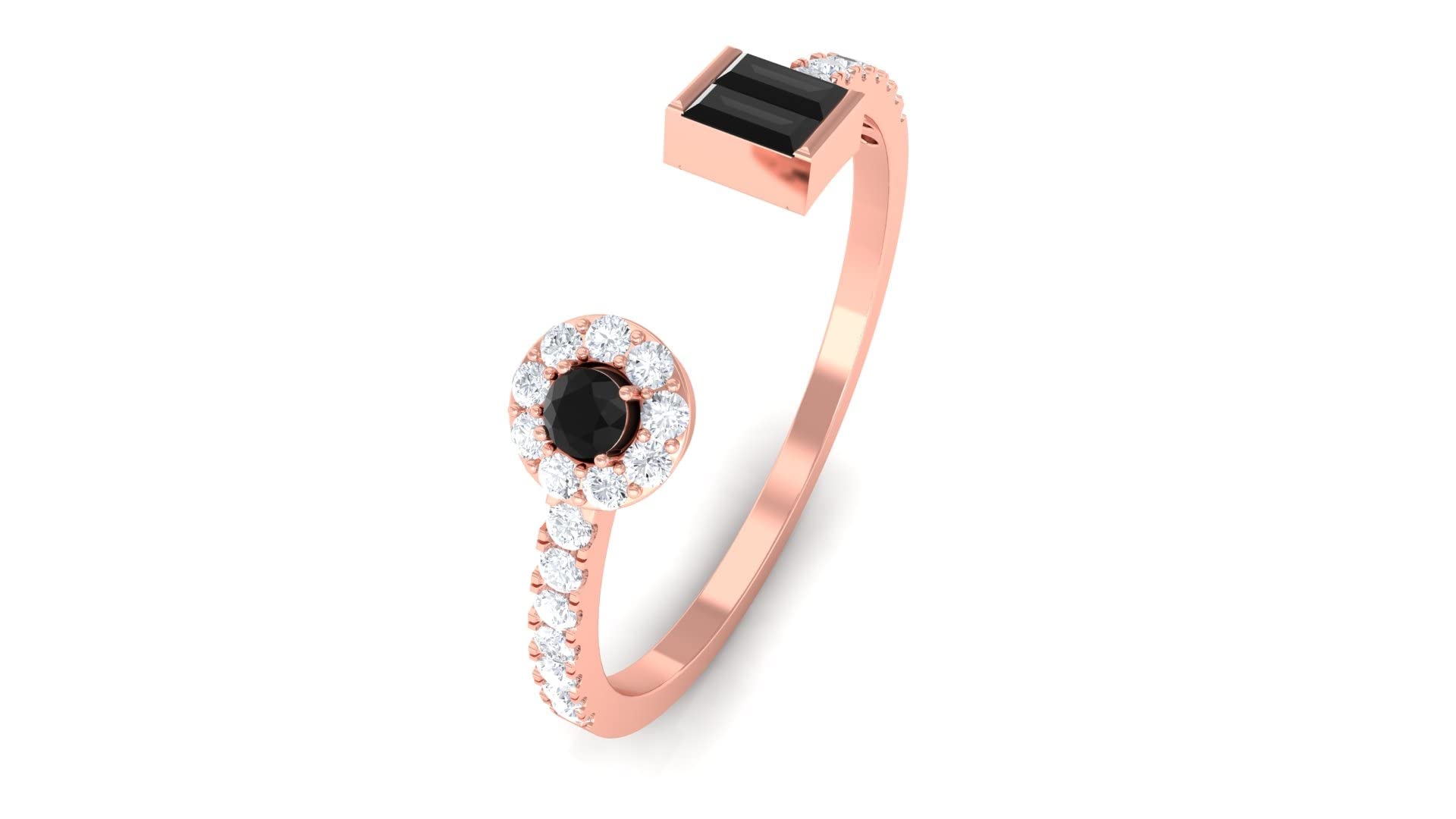 1/2 CT Lab-Created Black & White Diamond Ring - 14K Solid Gold Designer Open Cuff Ring with Round & Baguette Cut Diamonds | Perfect for Anniversary Gifts, Engagement Rings & Special Occasions