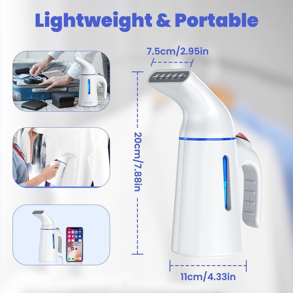 Blesgam 40S Fast Wrinkle Remover Steamer - 120ml Portable Travel Steamer Iron with Water Tank | Steam Brush for Clothes, Shirts & Fabrics | Quick Wrinkle Removal for Suits, Dresses & Delicates | Compact & Lightweight for Home, Office & Travel (GY169, White) | Ideal for Business Trips, Weddings, Daily Outfits, Travel Packing, Last-Minute Outfit Fixes, Hotel Room Wrinkle Removal & Professional Garment Care | Perfect for Home Use, Office Wardrobe Refresh, and On-the-Go Wrinkle Solutions