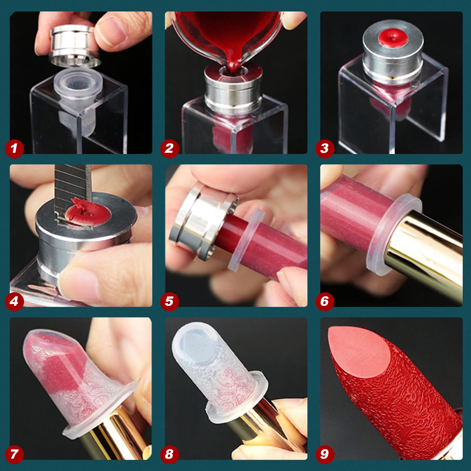 Lurrose DIY Lipstick Mold Set - 4pcs Silicone Lip Balm Molds with Bracket for Home Cosmetics Crafting