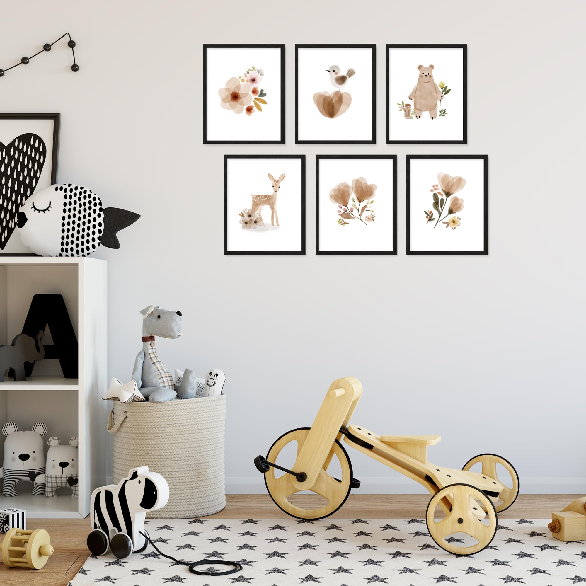 BigWig Prints Boho Baby Room Decor - Unframed Set of 6 (8x10) Nursery Wall Art for Girls, Woodland & Botanical Theme - Perfect for Nursery, Bedroom, Playroom & Baby Shower Gifts