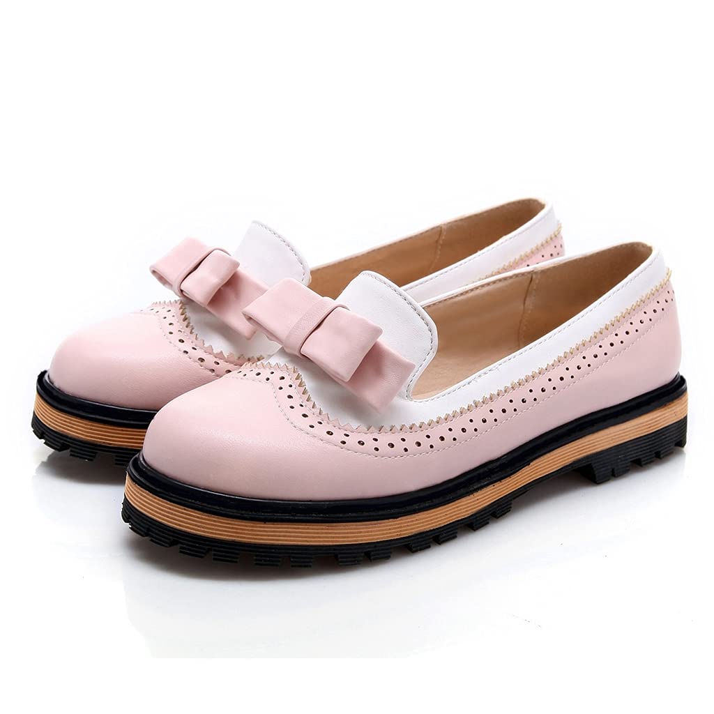 Mioke Women's Classic Bowtie Slip-On Loafers - Round Toe Leather Ballet Flats with Pearl Accents - Comfortable Dress Shoes for Work, Office & Casual Outfits