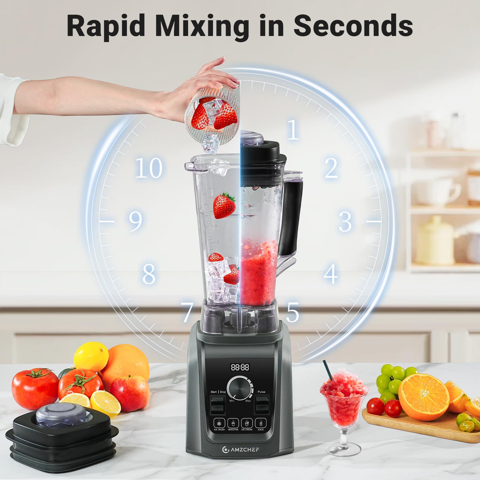 AMZCHEF 1800W Professional Blender for Smoothies, Ice Crushing, Soup & Juice - 68oz BPA-Free Pitcher, 5 Functions & Variable Speed - Perfect for Kitchens, Restaurants & Healthy Lifestyles