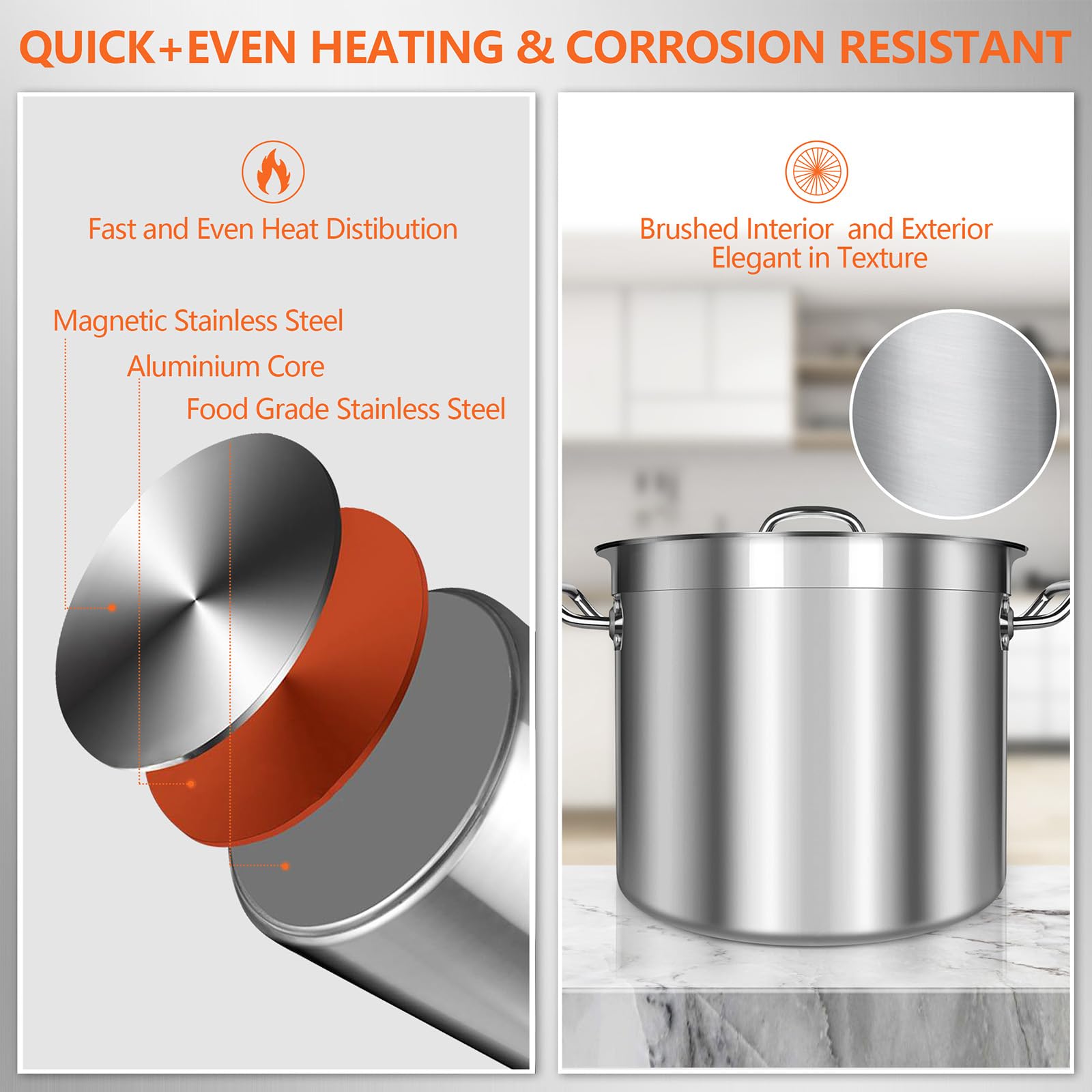 24 Quart Stainless Steel Stock Pot with Lid - Heavy Duty Large Cooking Pot for Soup, Stew, Pozole & More - Induction Compatible Big Pot for Home & Commercial Kitchens - Perfect for Family Meals, Meal Prep & Catering