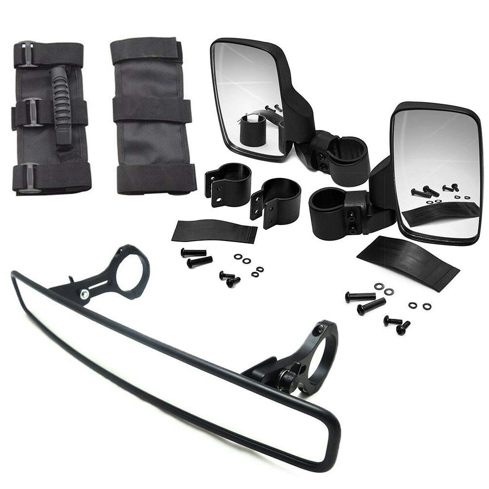 HTTMT Universal UTV Side & Rear View Mirror with Grab Handle - Compatible with Rhino, Viking, Wolverine, YXZ - Fits 2