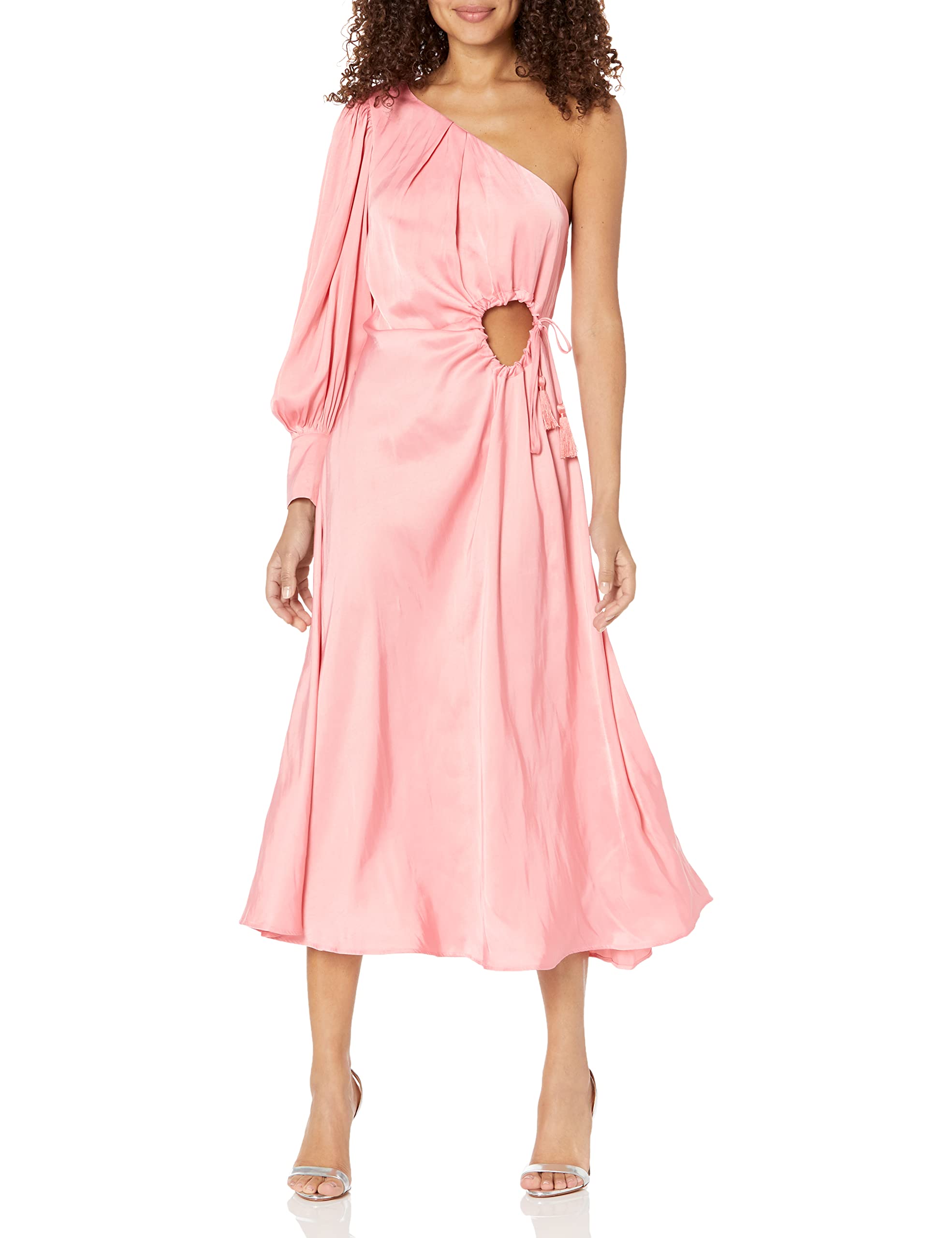 MOON RIVER Women's One Shoulder Tassel Tie Midi Dress - Elegant Summer Party Cocktail Dress for Weddings, Date Nights & Special Occasions