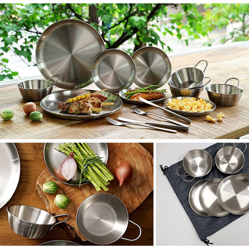 Premium 10-Piece Stainless Steel 304 Camping Dinnerware Set - Plates & Bowls for Outdoor Adventures, Hiking, Beach Picnics & Travel | Durable & Lightweight for Camping, Backpacking & RV Trips