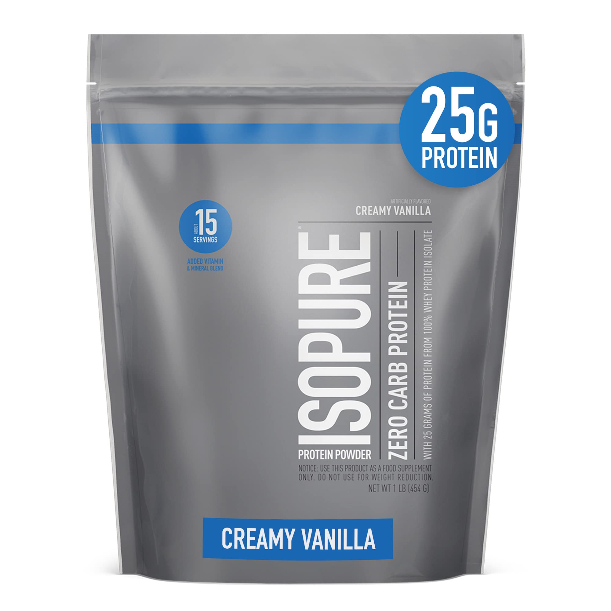 Isopure Creamy Vanilla Whey Protein Isolate Powder - 25g Protein, Zero Carb, Keto Friendly with Vitamin C & Zinc for Immune Support - 1lb (Packaging May Vary) | Perfect for Post-Workout Recovery, Muscle Building & Healthy Lifestyle