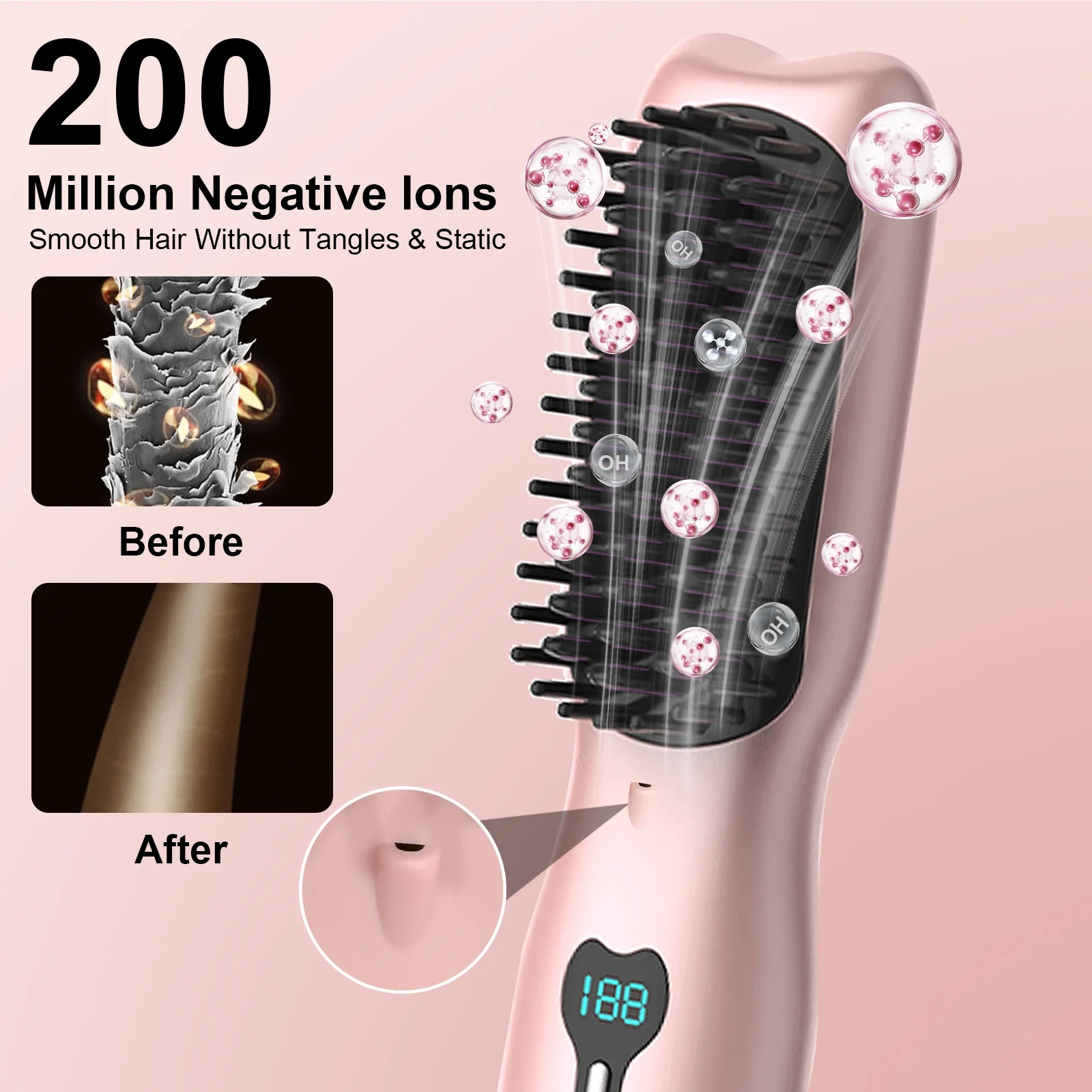 Wetene Wireless Hair Straightening Comb - USB Rechargeable Electric Styling Brush for Smooth & Silky Hair | Portable Curling Iron for Travel, Home & Salon Use