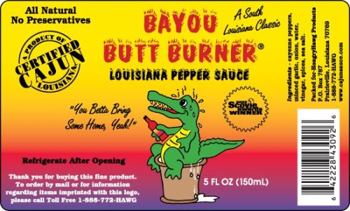 Louisiana Hot Sauce - Bayou Butt Burner Pepper Sauce, 5 fl oz | Spicy Cajun Flavor for Wings, Seafood & BBQ | Made in USA