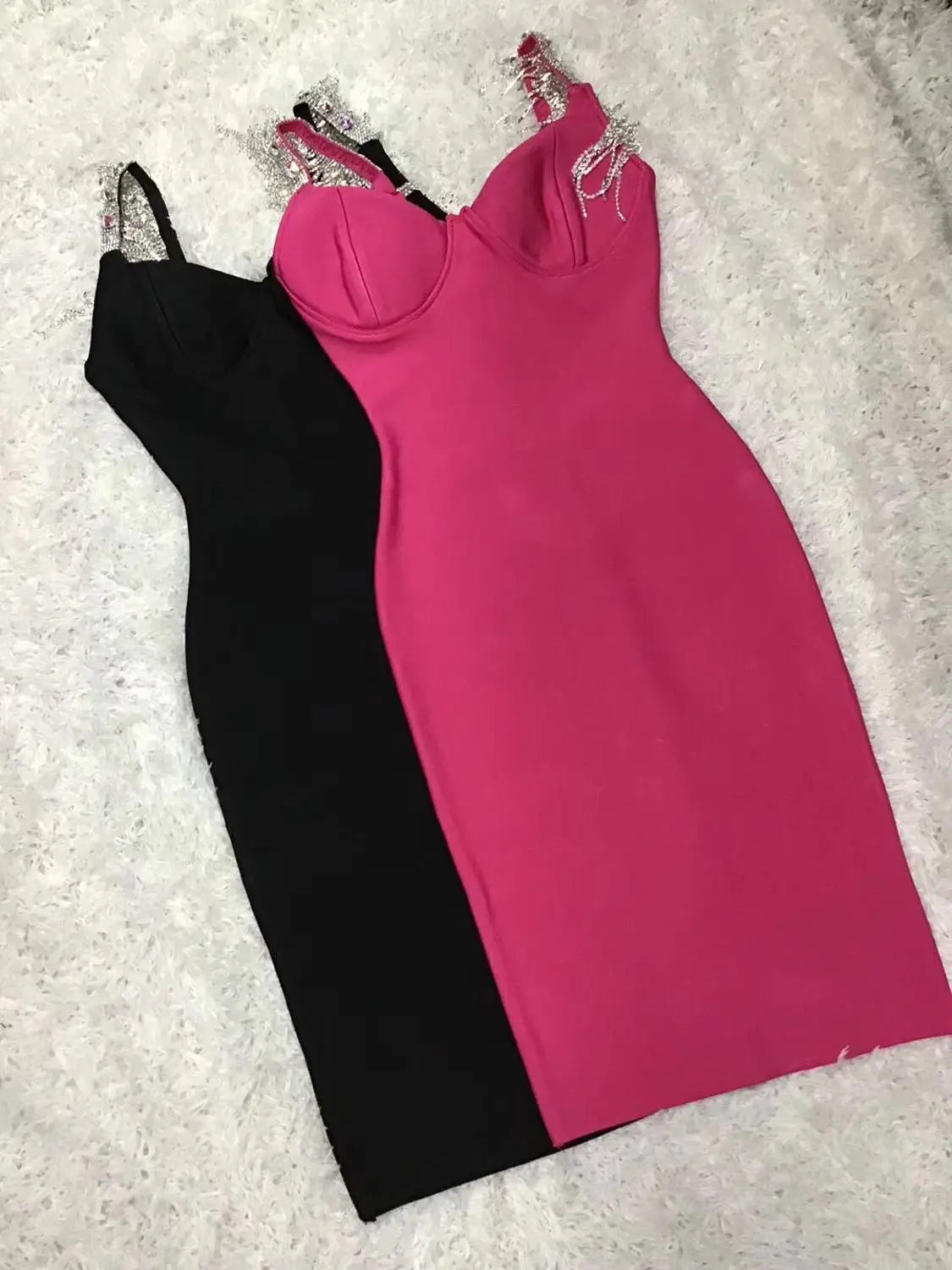 Black Pink Tassel Sleeve Rayon Bandage Dress - Elegant Cocktail Party Dress for Women | Perfect for Night Out, Club Wear, Date Night & Special Occasions