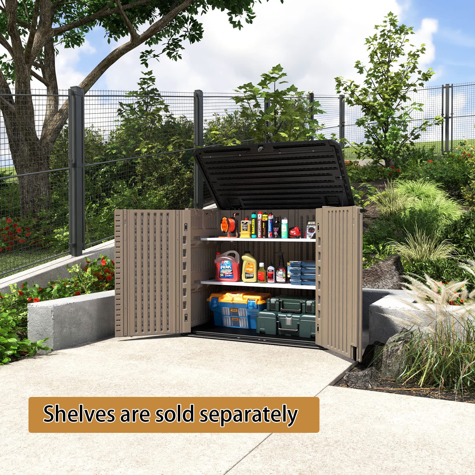 HOMSPARK 26 cu.ft Large Weatherproof Outdoor Storage Shed - Heavy Duty Horizontal Storage Cabinet for Lawn Mowers, Patio Furniture, Garden Tools & Backyard Accessories - Perfect for Backyards, Patios & Garages