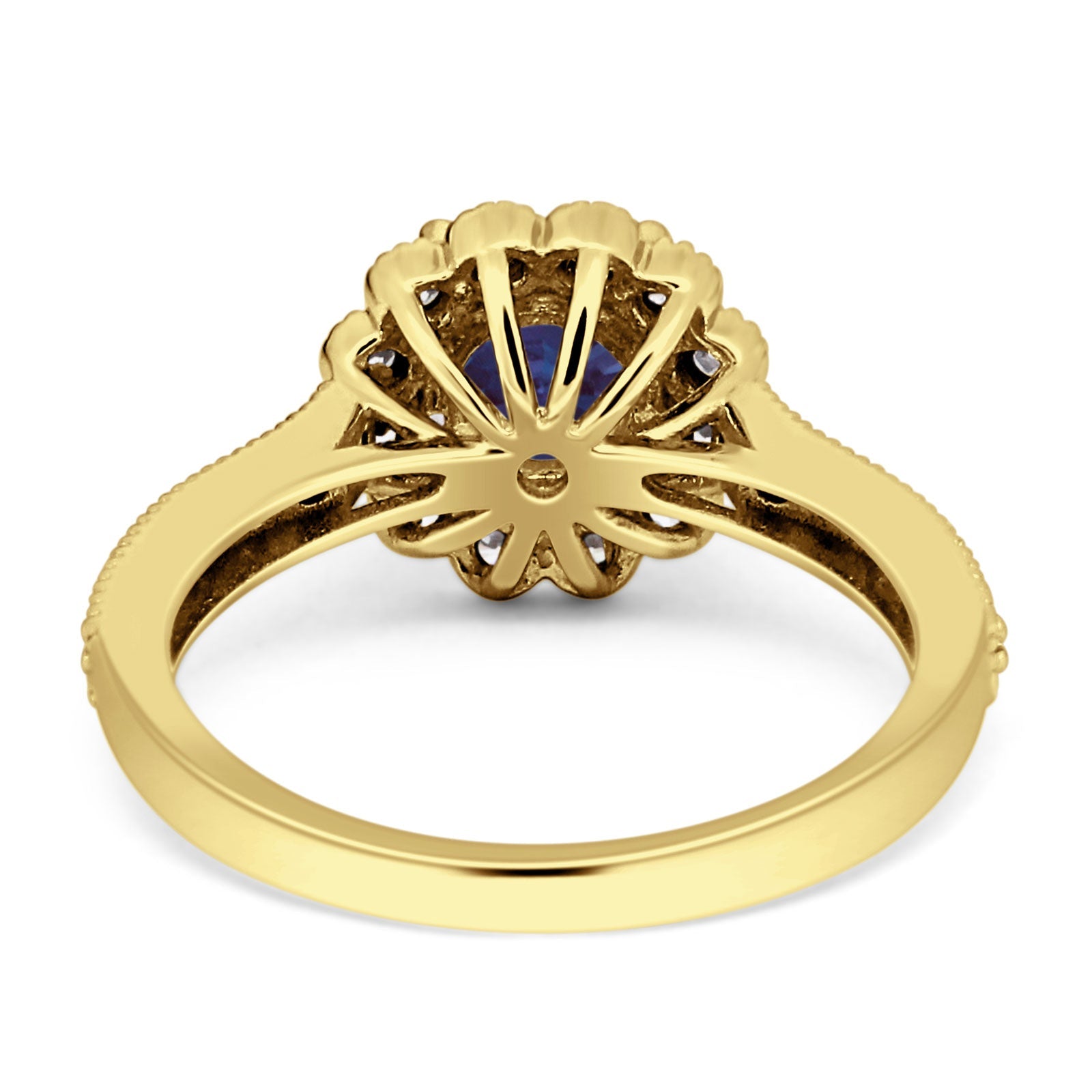 14K Yellow Gold Round Lab-Created Alexandrite Vintage Style Flower Ring for Women - Perfect for Weddings, Anniversaries & Special Occasions
