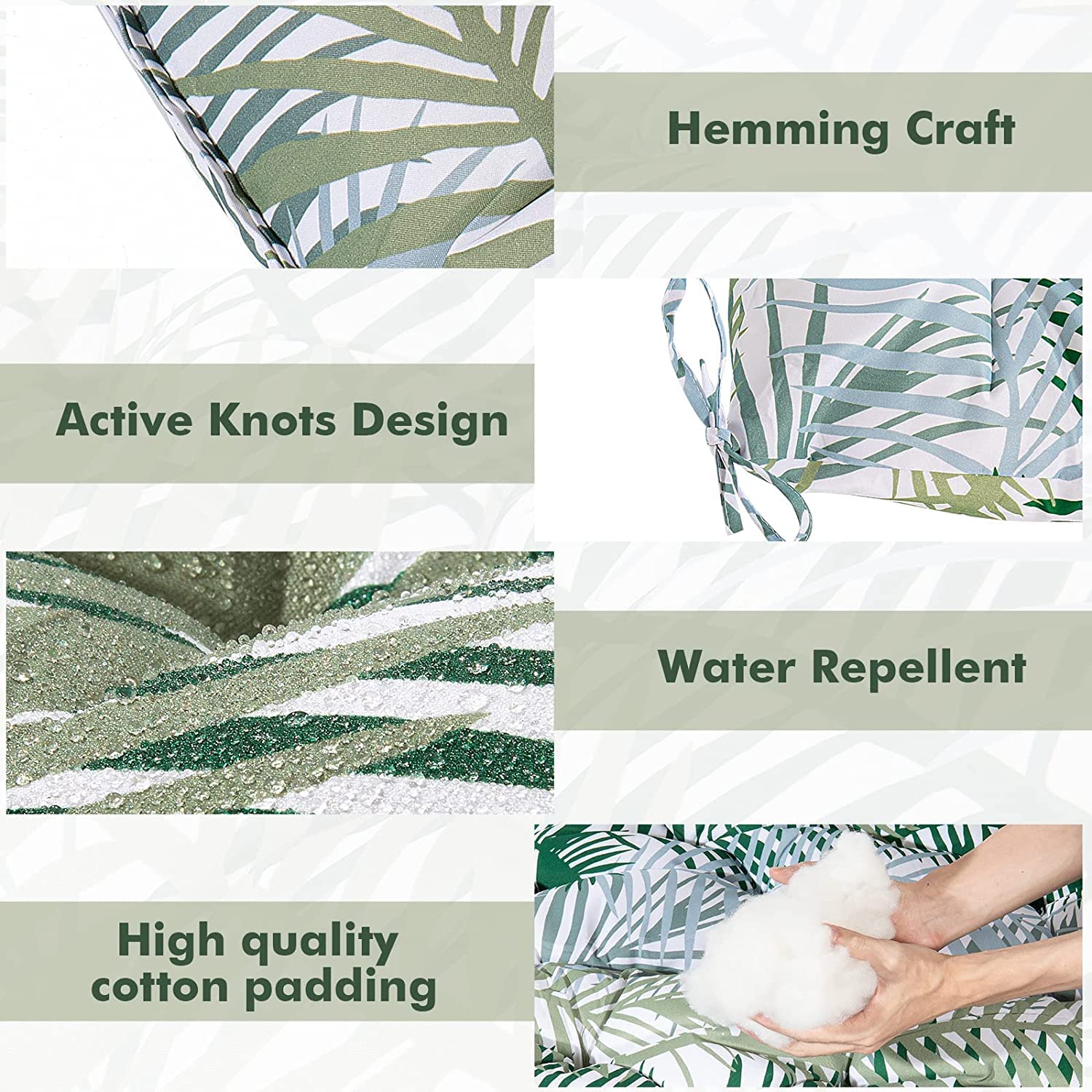 Waterproof Outdoor Swing Cushions 40x40 Inch - Soft Non-Slip Garden Bench Pads with Backrest & Ties - Overstuffed Patio Chair Cushions for Porch, Deck, Backyard (Flower Pattern)