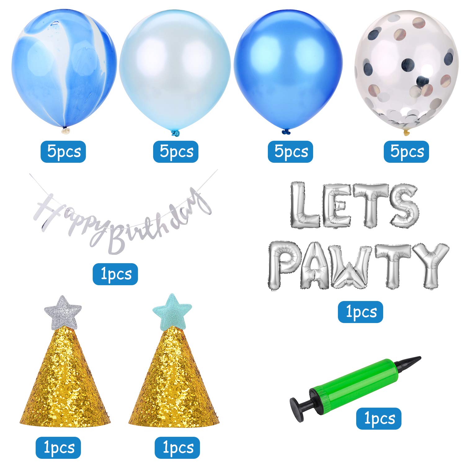 Legendog Paw Print Balloons - Cat Birthday Hat & Happy Birthday Banner Set - Foil Balloons & Pawty Letters Decorations for Pet Birthday Party, Baby Shower, Animal Theme Celebration