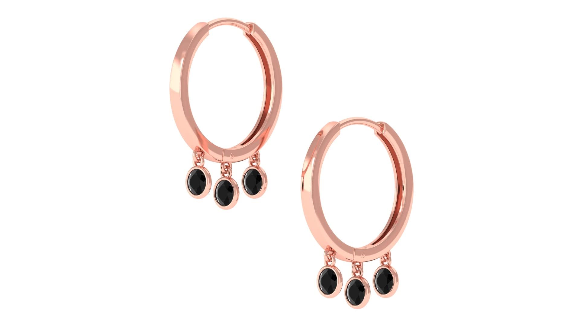 0.75 CT Black Spinel Hoop Earrings for Women - 14K Solid Gold Bezel Set Drop Earrings with Three Stones, August Birthstone Jewelry - Perfect for Birthdays, Anniversaries & Evening Events